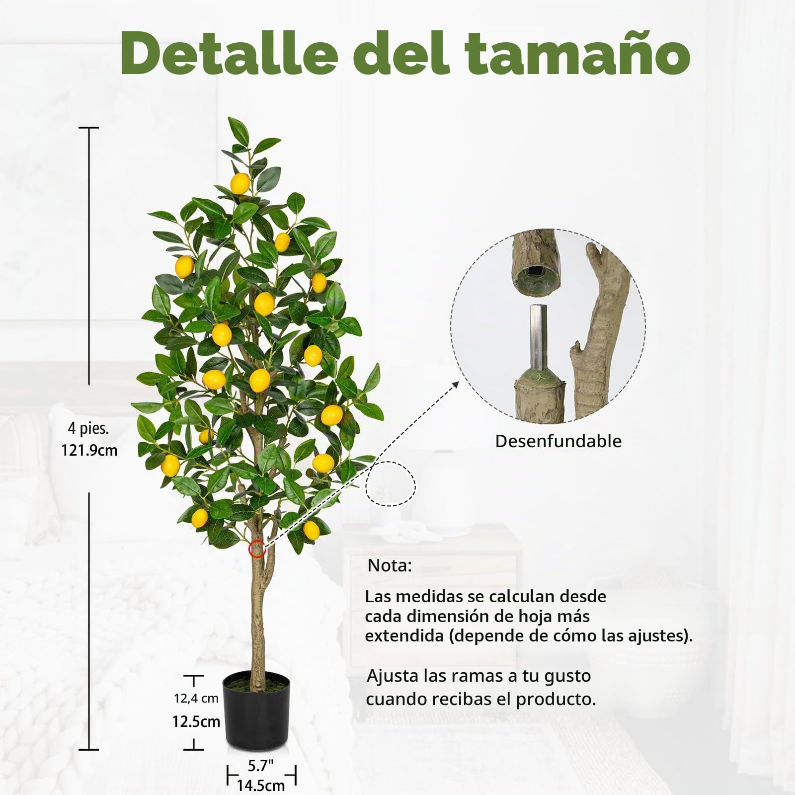 Oairse Limonero Artificial Grande 120 cm - Planta en Maceta para Interior y Exterior - Árbol de Limón para Decoración Moderna de Cuarto de Baño y Salón