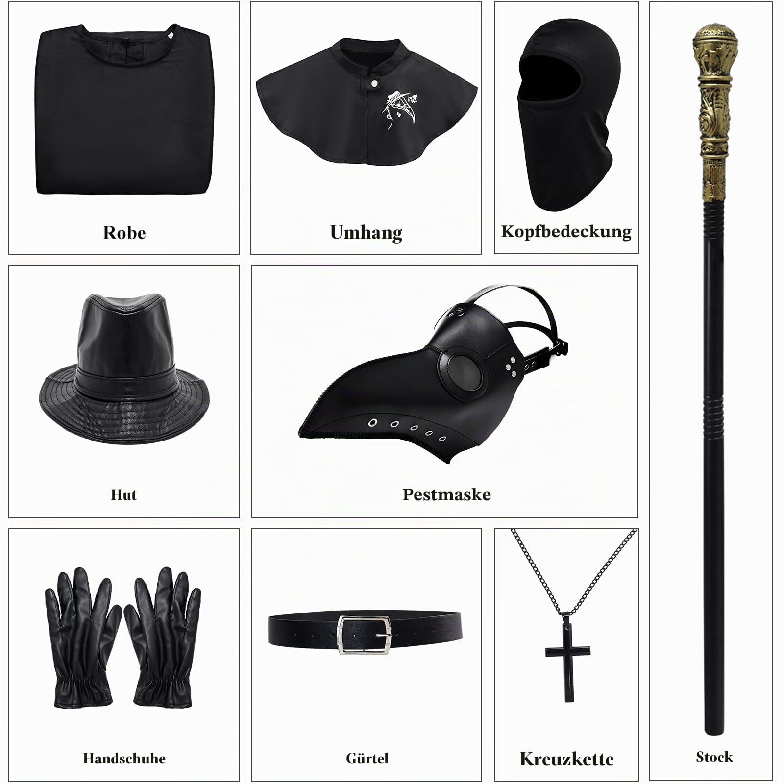 Pestdoktor Kostüm Kinder Pestarzt Kostüm mit Maske Zubehör Mittelalter Kostüm Umhang Kinder für Halloween Karneval Cosplay