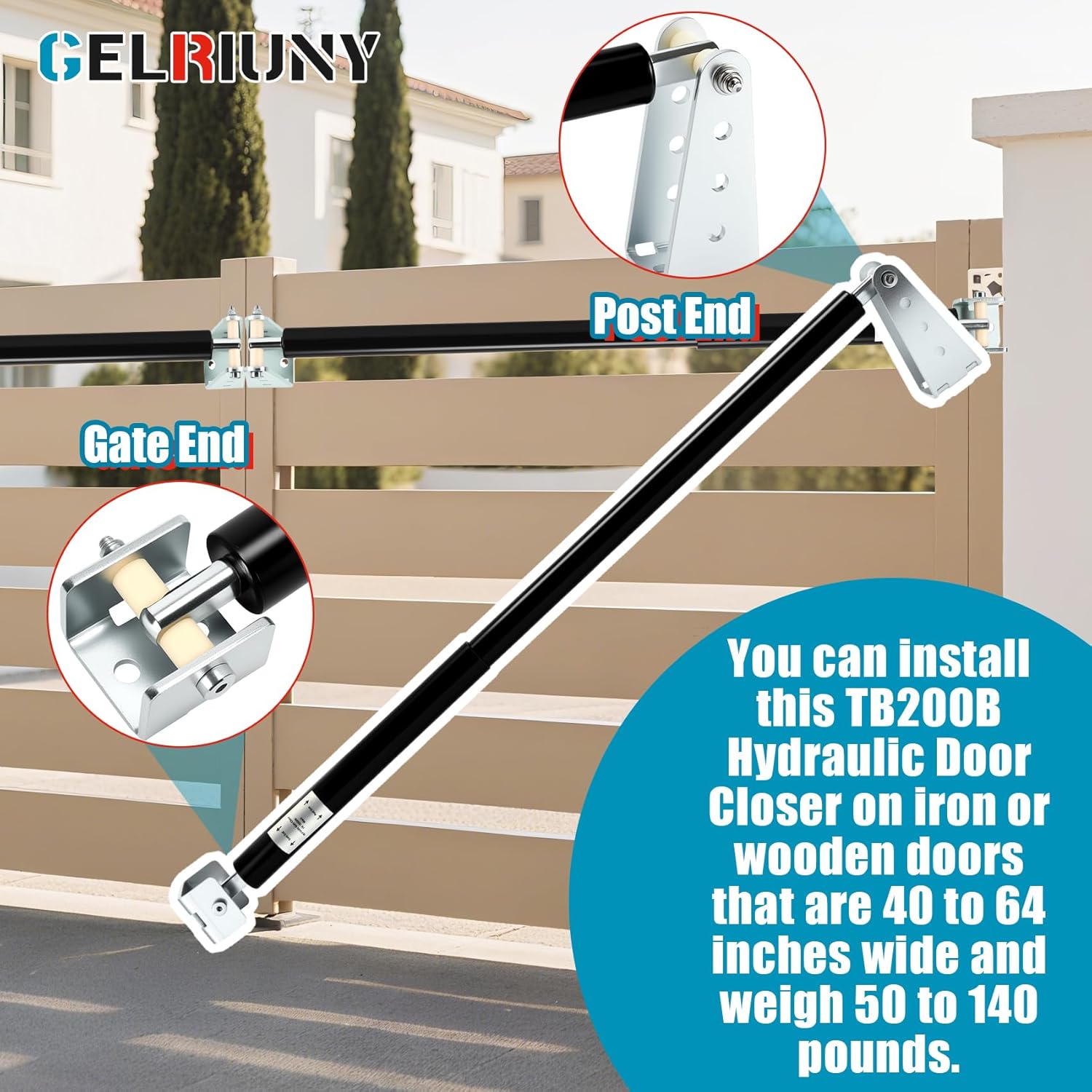 New TB200B Hydraulic Door Closer Kit, Heavy Duty Gate Closer for Farms, Ranches, Open Air Sports Fields, Home Yards, Opening Pressure: 4 to 9 lbs, Black