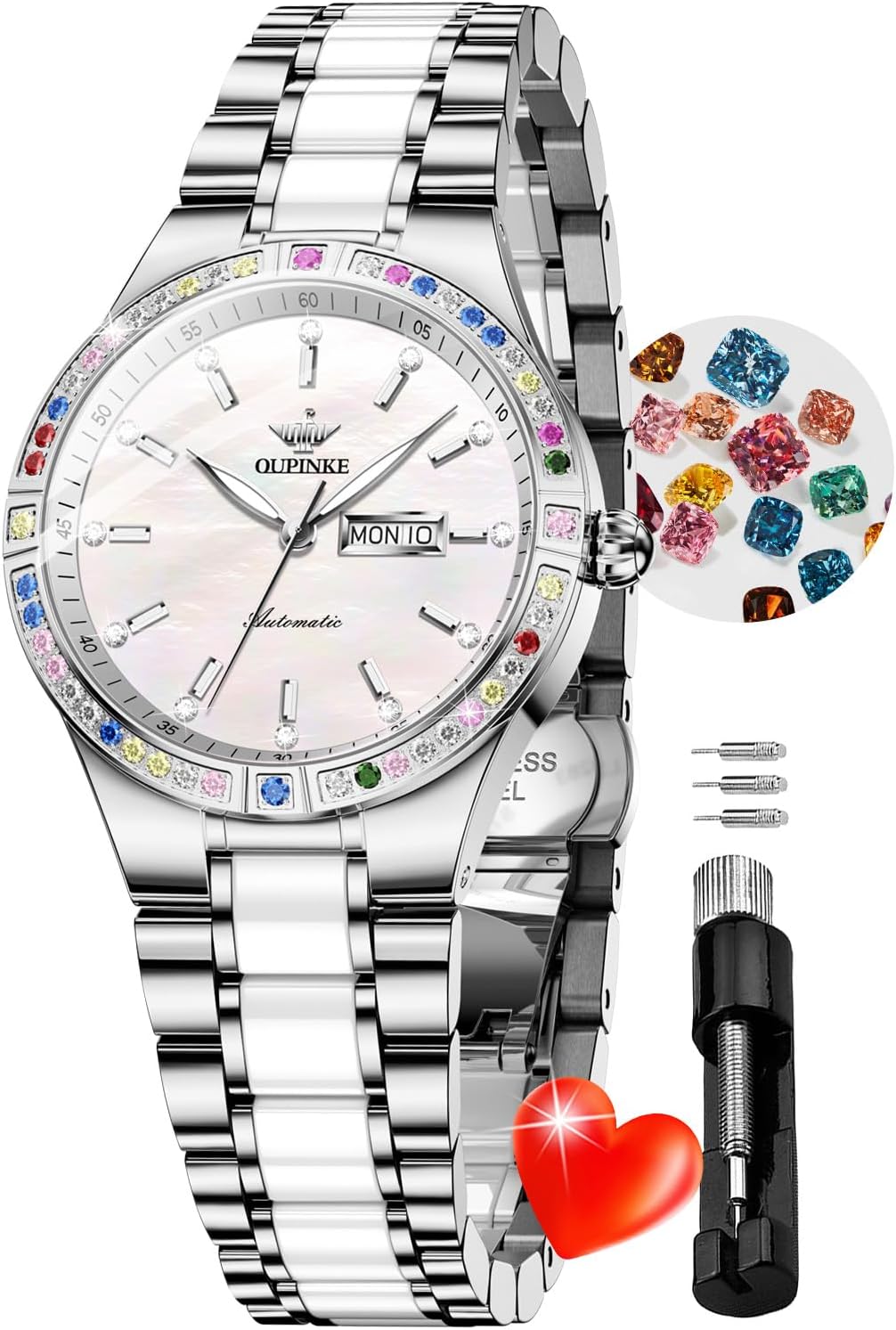 OUPINKE Women Automatic Watches Colorful Diamond Elegant