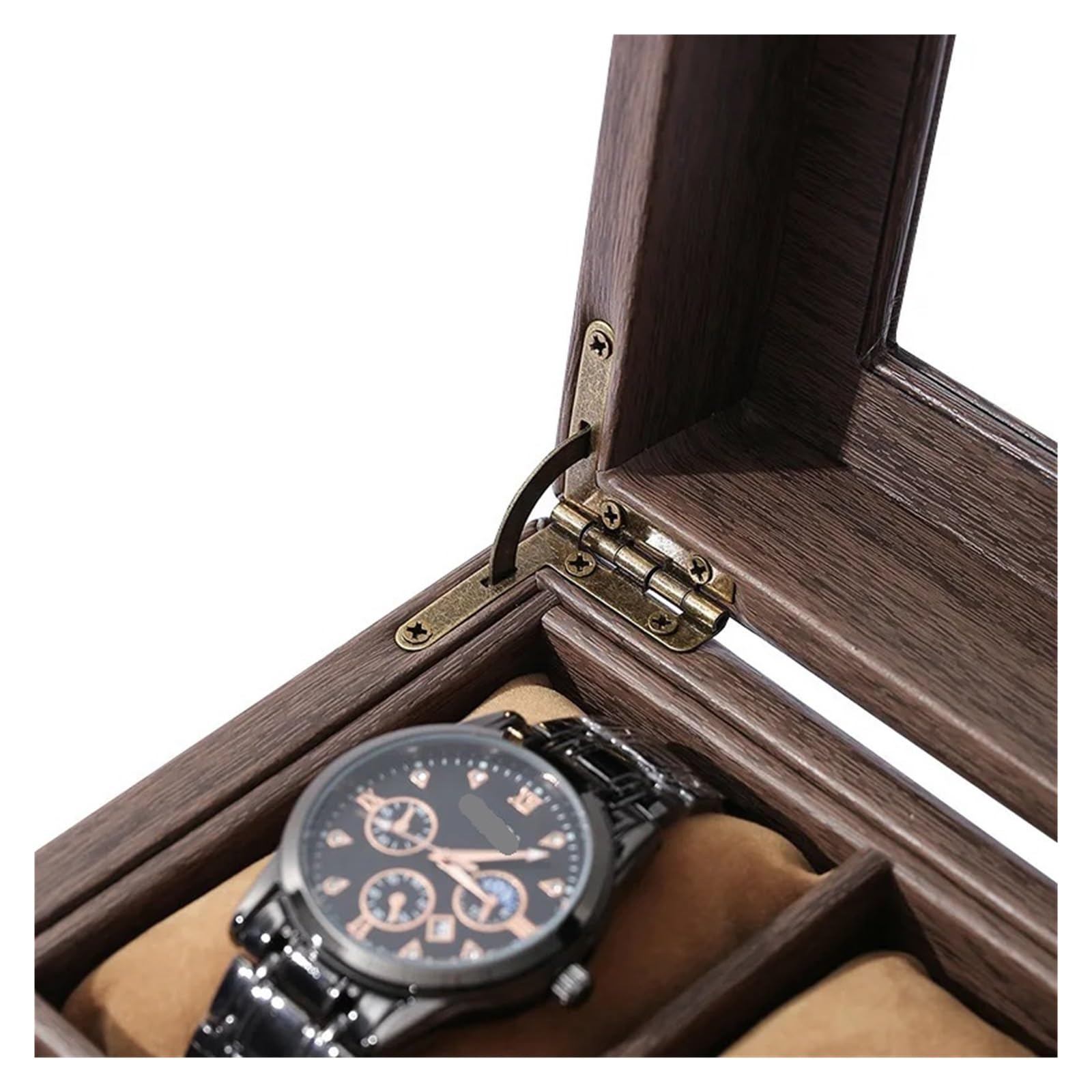 Holzmaserung PU-Leder Quadratische 6-Bit-Uhrenaufbewahrungssammlungs-Displaybox Uhrenschmuck-Aufbewahrungsbox Herren-Schmuckschatulle zur Aufbewahrung von Uhren