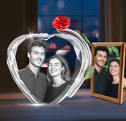 Miniatura 5 de HAN'S LASER Foto de cristal 3D, regalo personalizado con tu propia foto, única, cumpleaños (rosa corazón)