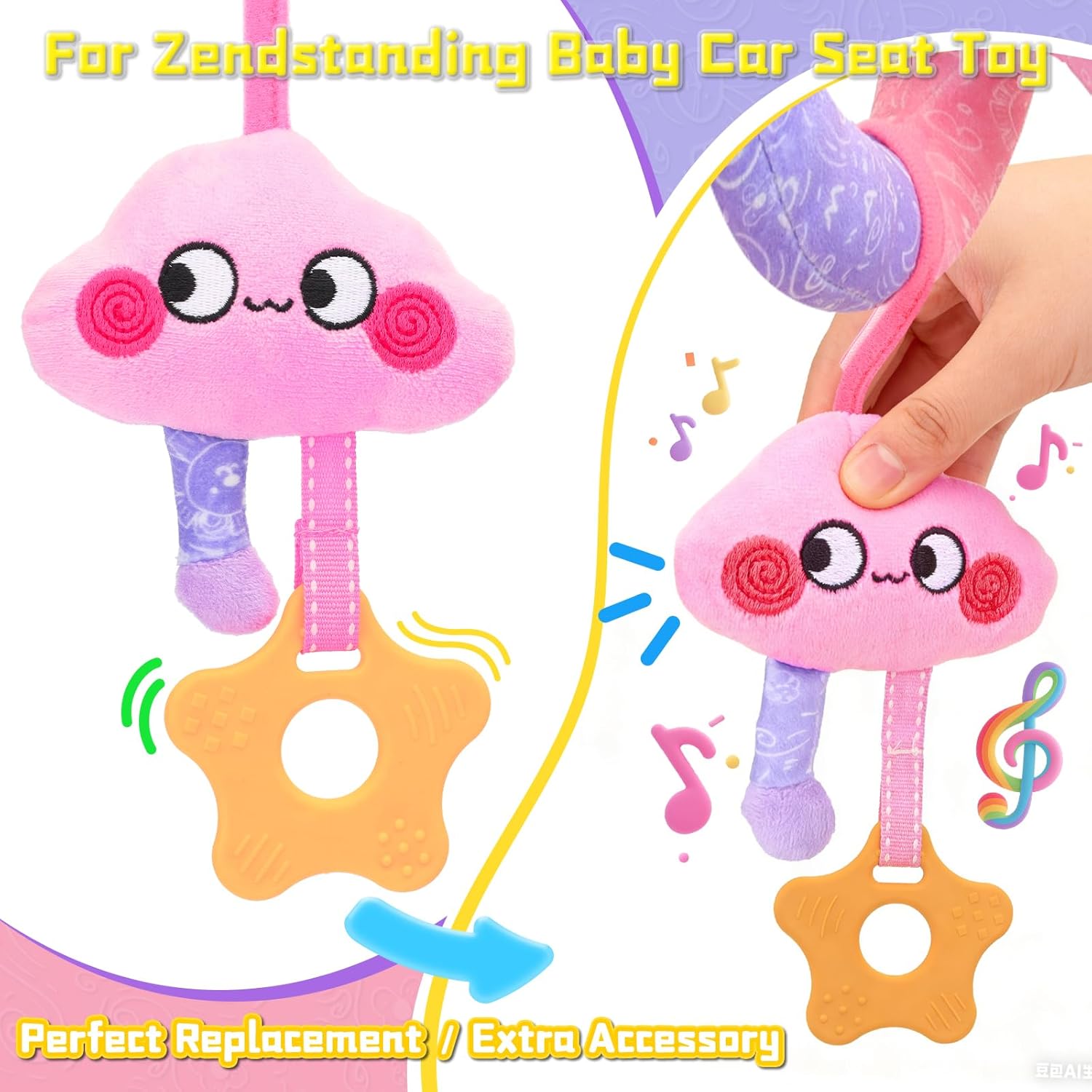 Musical Car Seat Toy for Babies 0-12 Months Girl, Activity Hanging Toy Stroller Toy with Soothing Music, Teether for Newborn Infants Essential Gifts