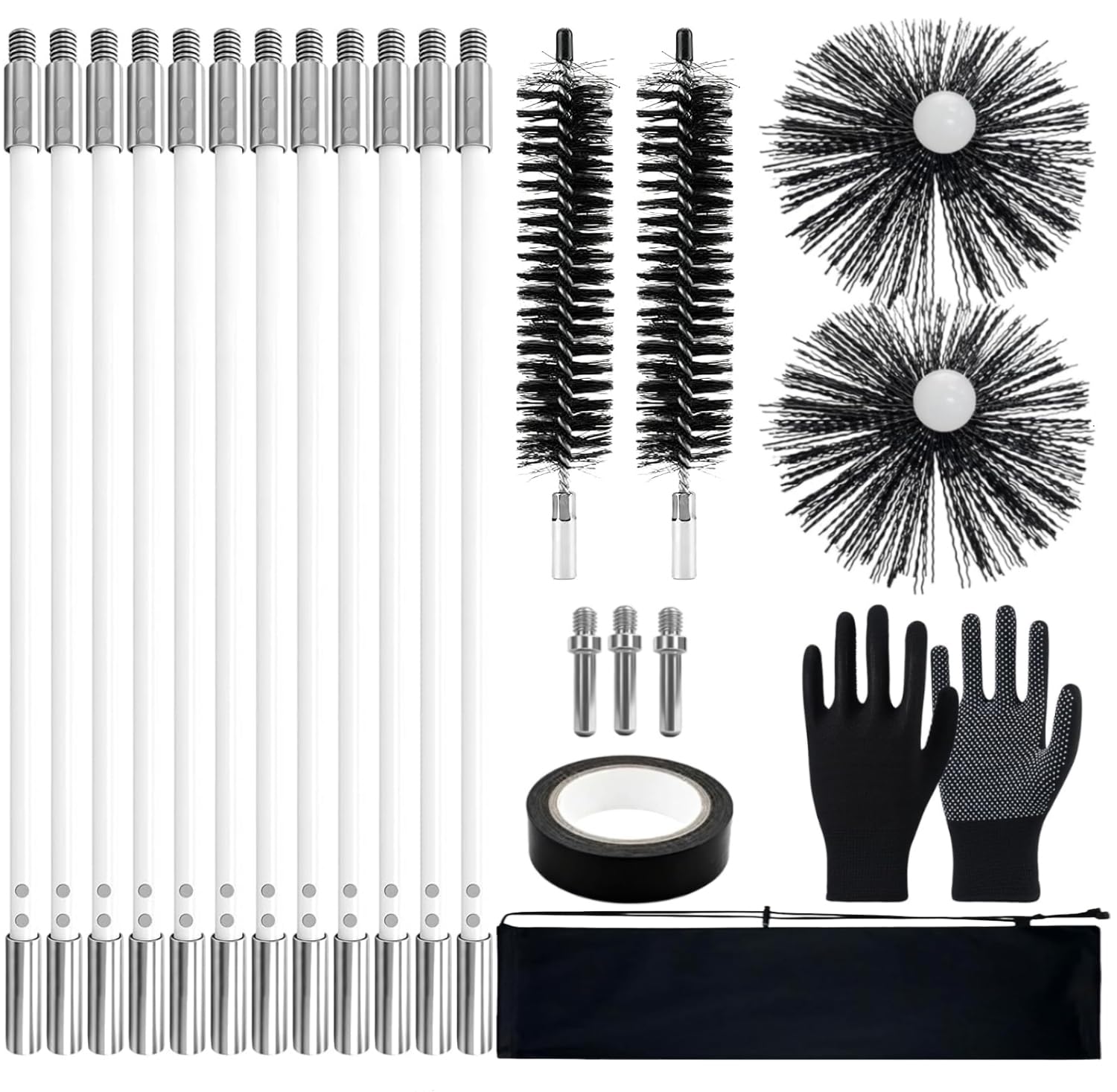 ZHEHNSA Set di 23 spazzole per camino, spazzola per canna fumaria, spazzola per canna fumaria, 150 mm, 40 mm, spazzola per la pulizia del tubo del camino in nylon con aste flessibili, 12 x 410 mm