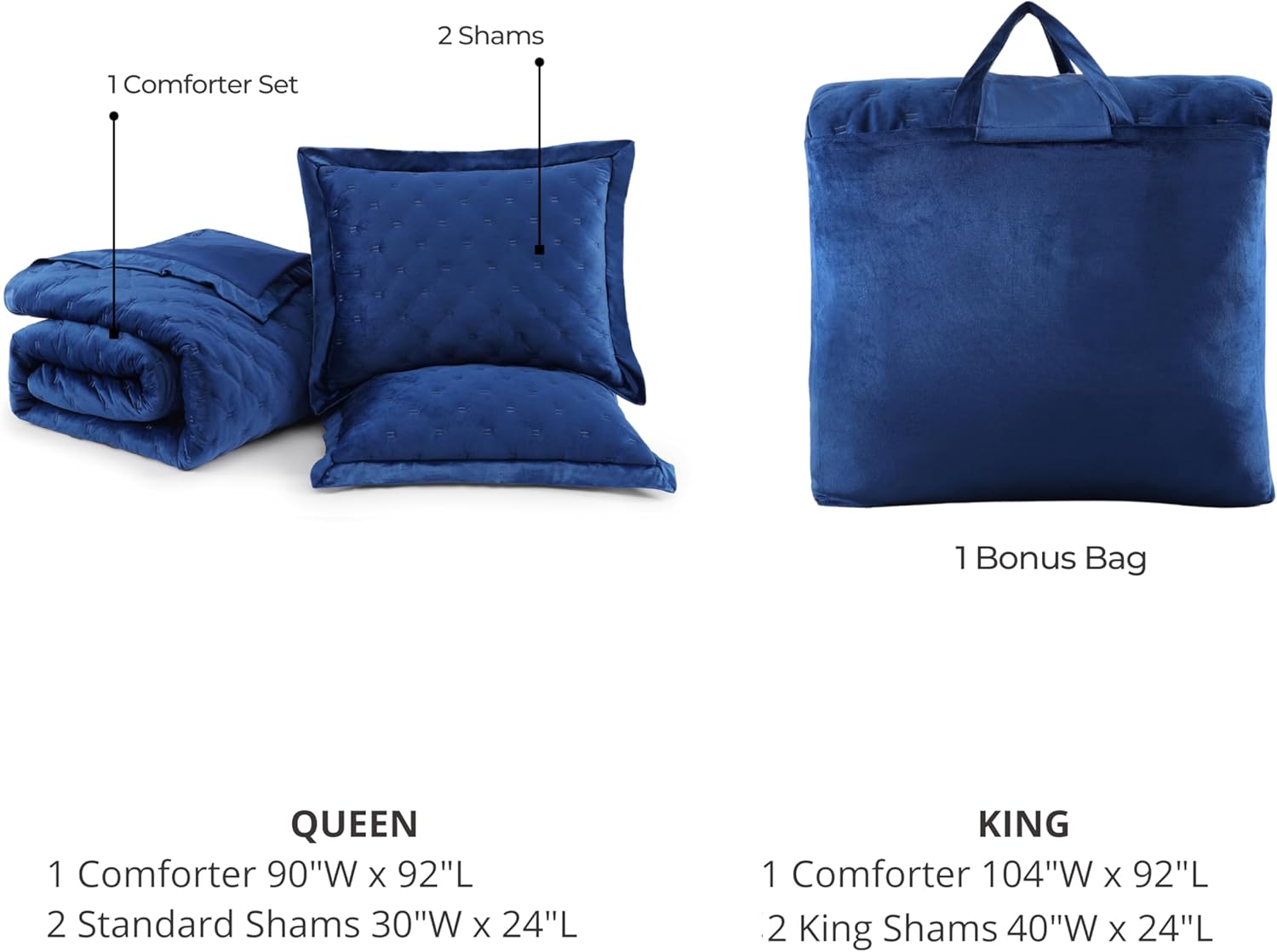 Bebejan Luxury Velvet Comforter Set, Navy, Queen | All Season