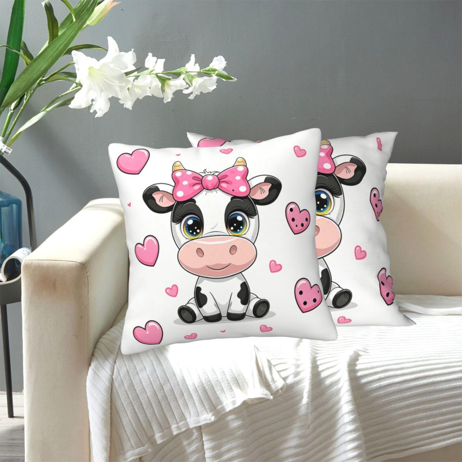 FekiLoot Decorative Throw Pillow Covers Modern Farmhouse Pillowcase Double Sided Cozy Cushion Cover for Sofa Couch Bed 20"X20" Cute Cows