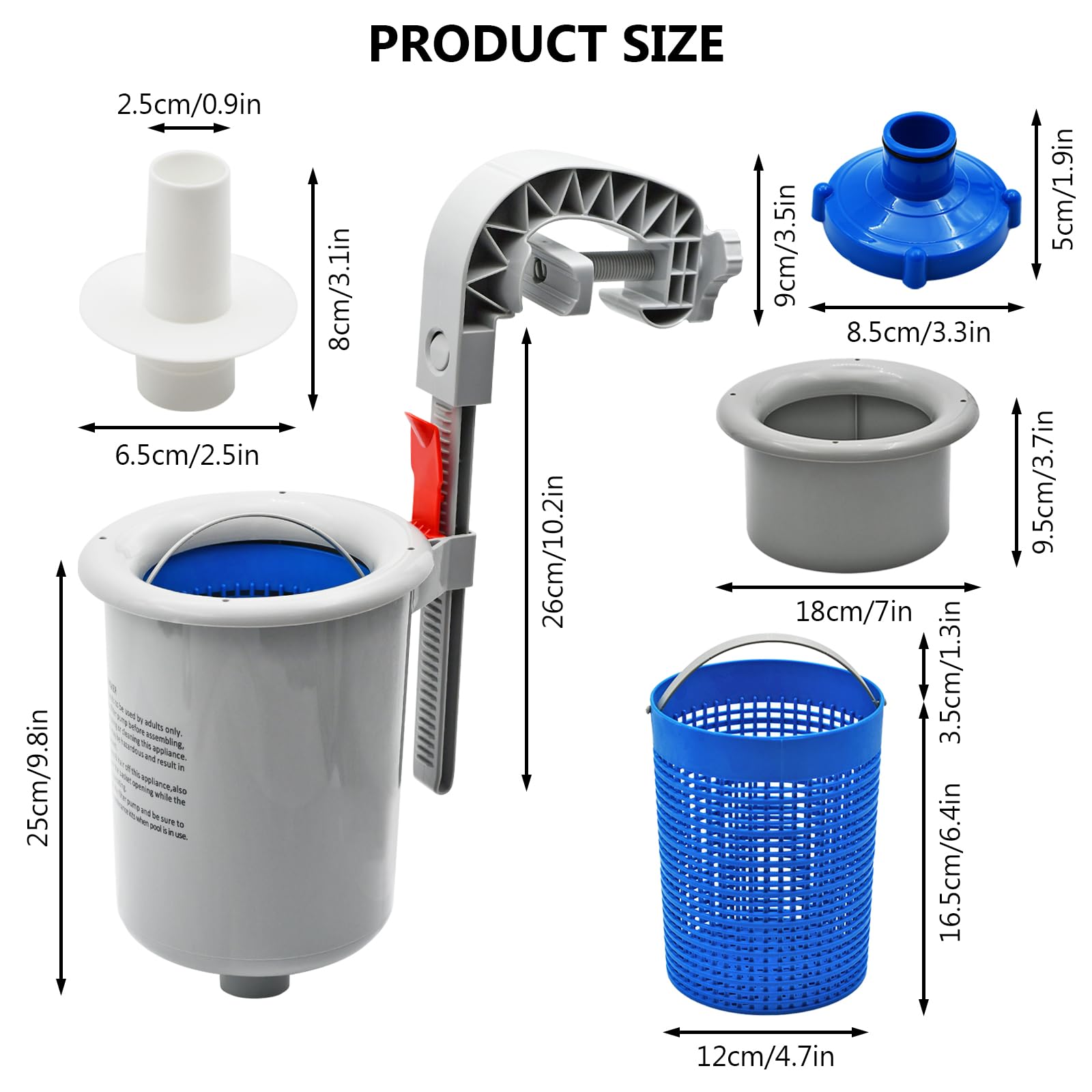 Skimmer de superficie de piscina sobre el suelo con cesta de skimmer desmontable, filtro flotante de piscina automático, skimmer de superficie de montaje en pared para collares inflables, marco de