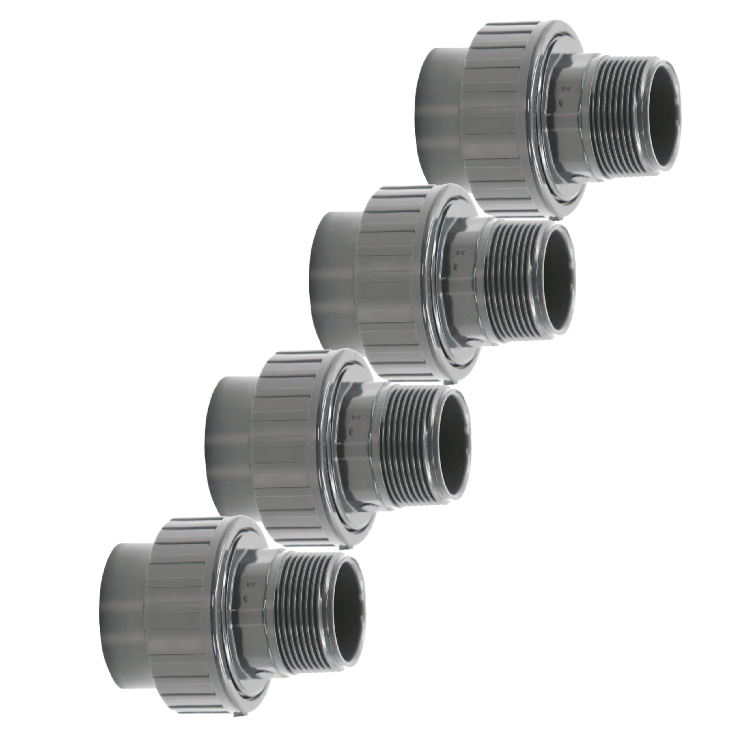 HAF 4X PVC Fittings Verschraubung mit 50mm x 2" | Klebemuffe x Außengewinde | Adapter aus grauem PVC | PN16 für Rohr, Poolfitting, Schwimmbad, Poolverrohrung, Druckleitung, Rohrleitung & Teich