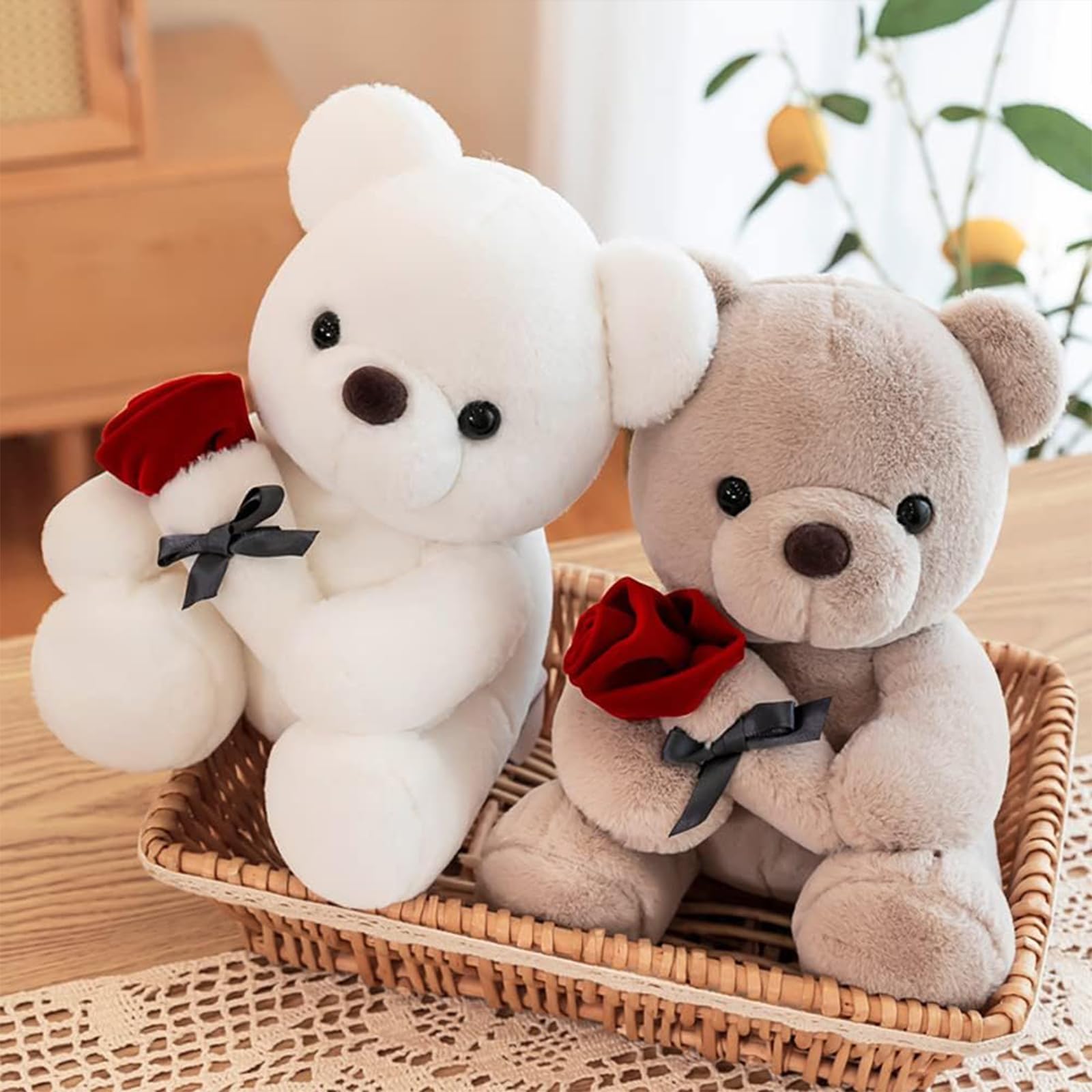 Teddybeer pluche, 35 cm, teddybeer met roos, knuffeldier, speelgoed