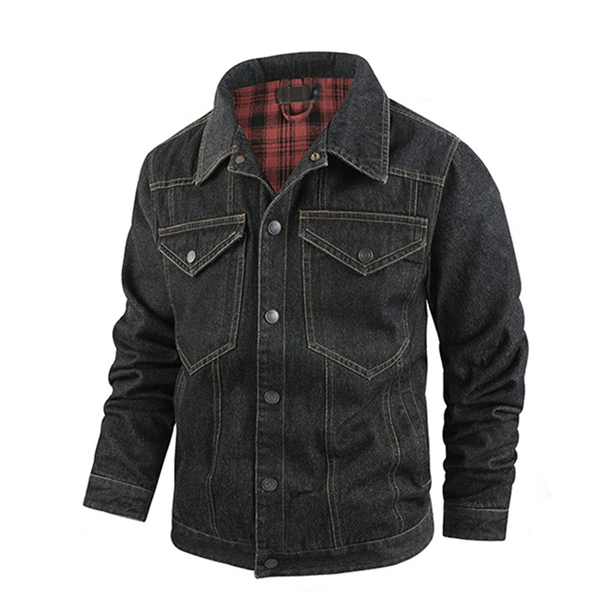 Uomini Snap Front Western Cowboy Primavera Autunno Vintage Lavoro Jean | Giacca classica in denim con fodera in flanella, in misto cotone, per weekend, viaggi, attività all'aperto
