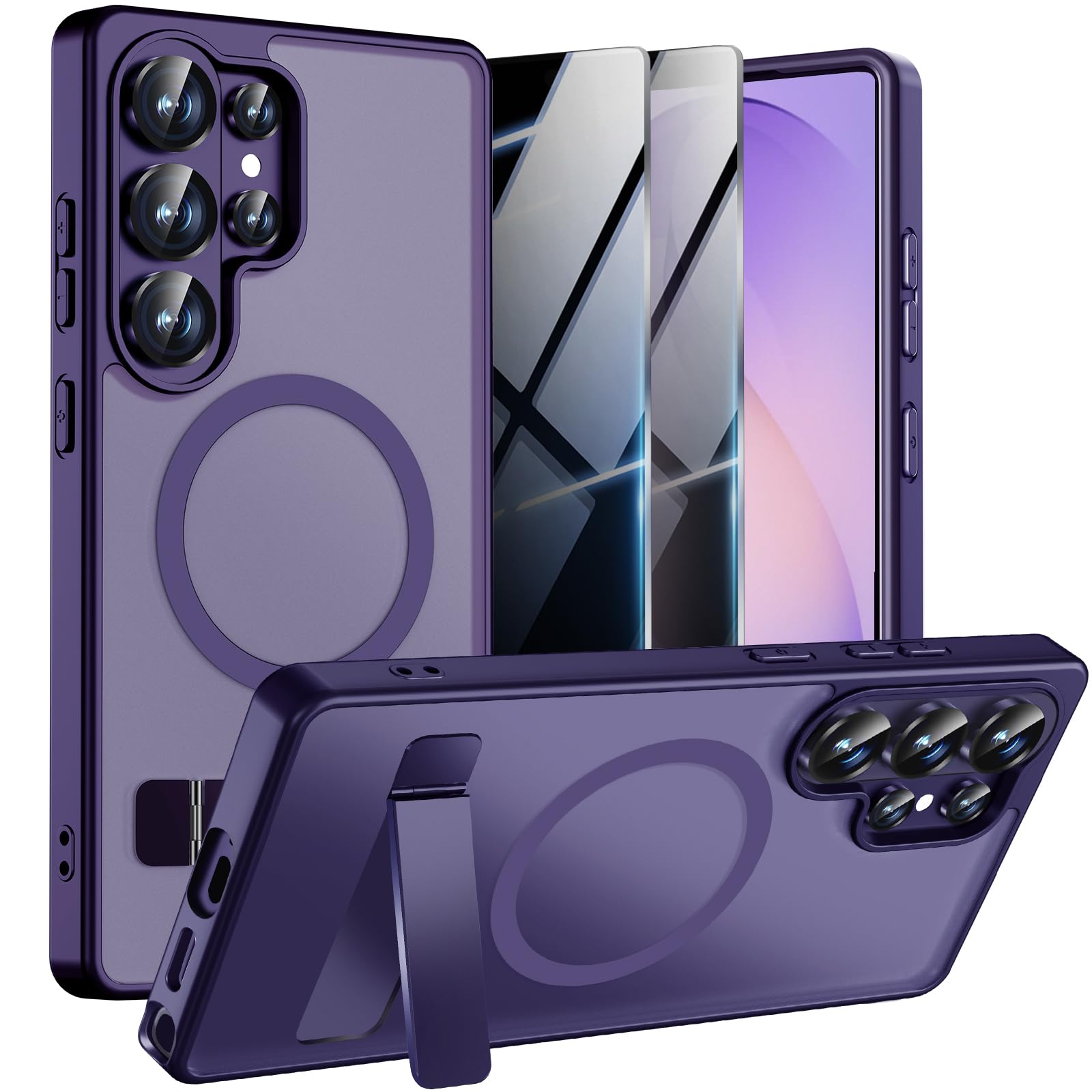 Magnetic Case for Samsung Galaxy S26 Ultra with 2X Privacy Screen Protectors,Galaxy S 26 Ultra Phone Case with Stand & Compatible with MagSafe,Shockproof Translucent Matte Protective Cover,Purple