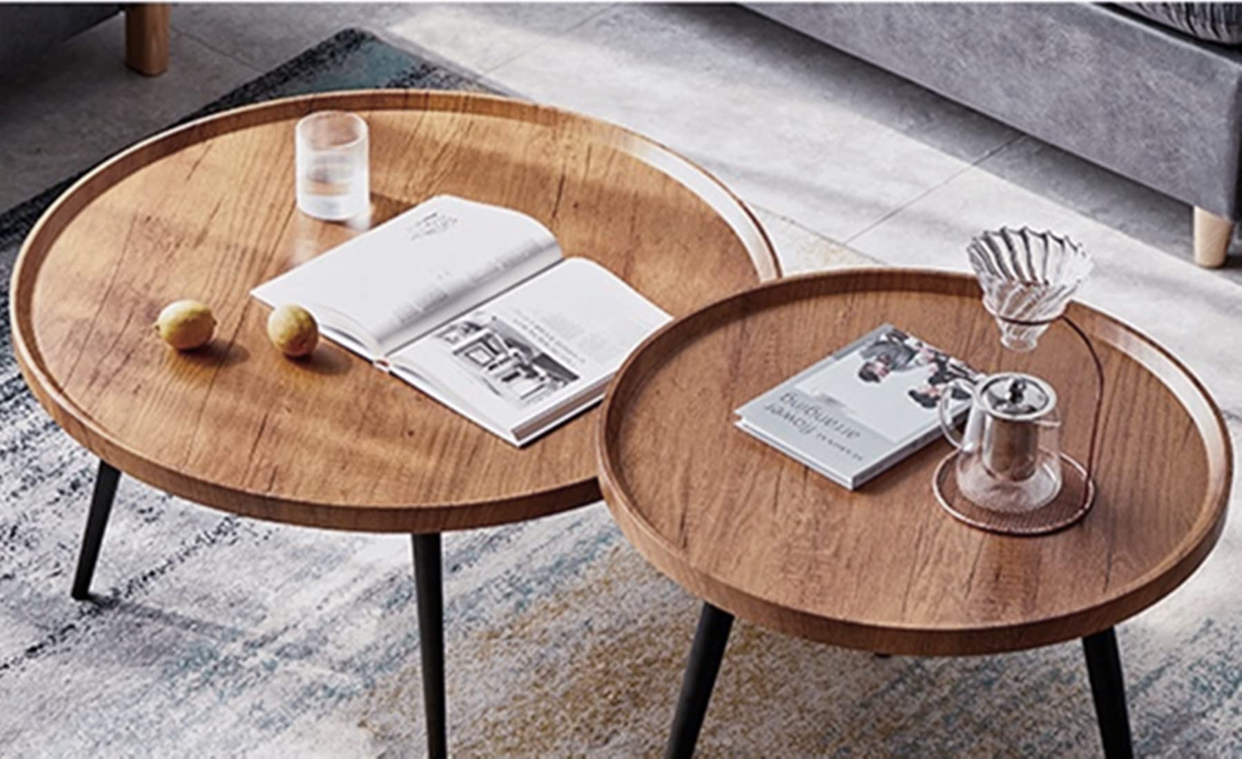 ANS_HOME Walnut Round Coffee Table Wooden Rustic Coffee Table Mid ANS_HOME Walnut Round Coffee Table Wooden Rustic Coffee Table Mid