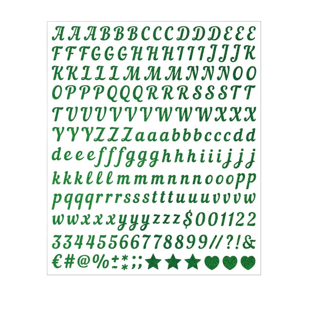 6 Sheets Self-Adhesive Gold Glitter Alphabet Stickers - 0.5 Inch Letters & Numbers for Scrapbooking, Journaling, DIY Craft Decor(Green)