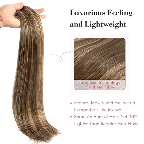 Miniatura 3 de REECHO Extensiones de cabello con pinzas, extensiones de cabello grueso y largo, extensiones de cabello sintético ligero para mujer (paquete de 5