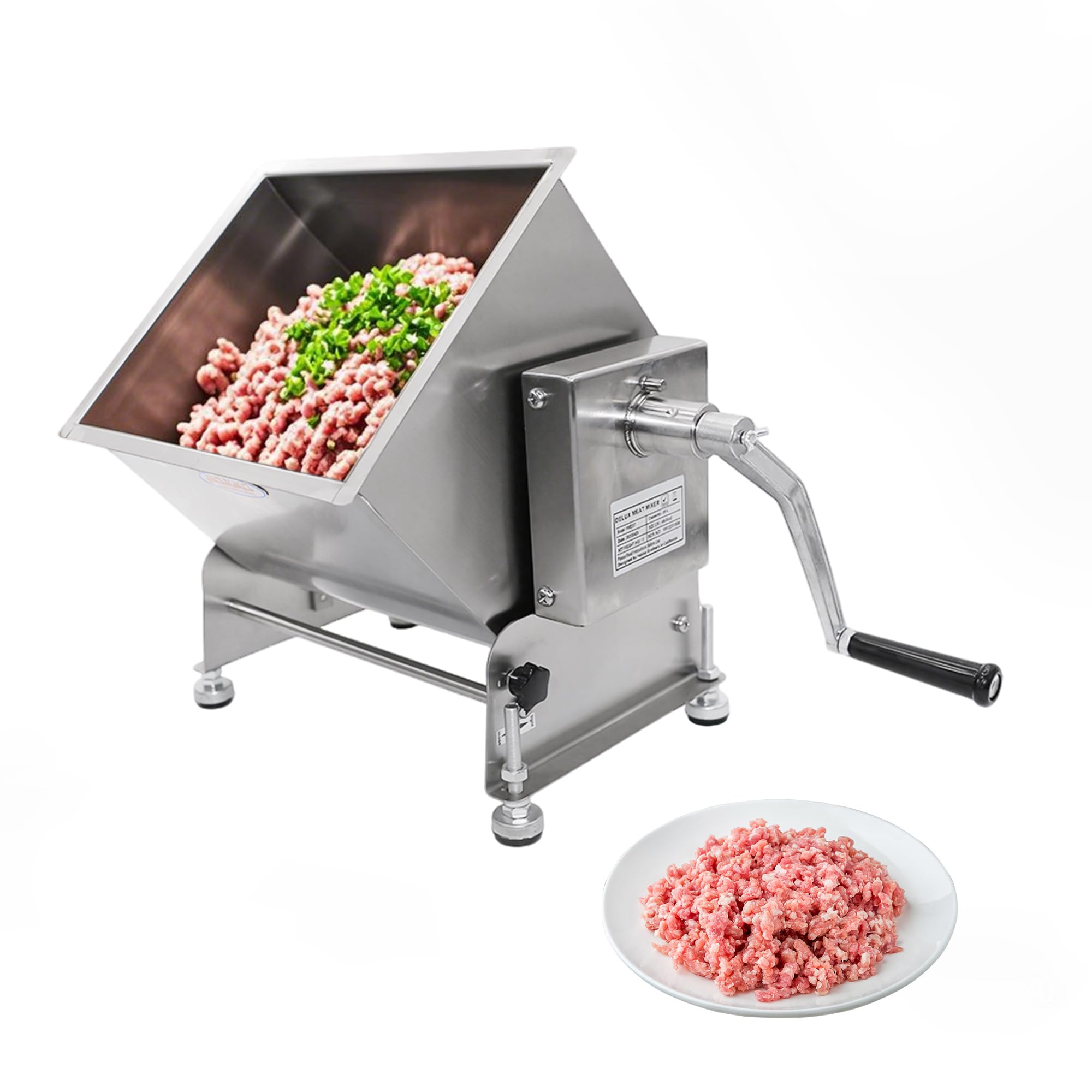 Hakka Mixeur à Viande Professionnel d'une Capacité de 30 L, Mixeur à Saucisses Inclinable, Mélangeur à Farce Manuel (25 kg Max. de Viande), Acier Inoxydable