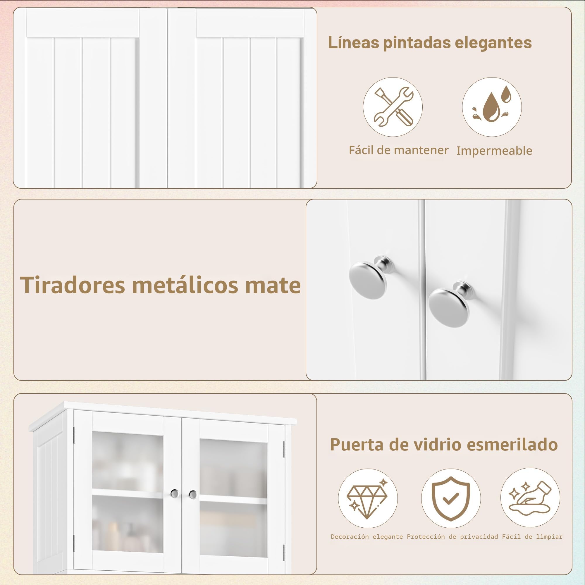 HOCSOK Mueble Columna de Baño, Mueble Auxiliar de Almacenaje con 4 Puertas y Compartimentos de Almacenamiento, Armario de Madera de Suelo para Entrada, Salón y Cocina, Blanco
