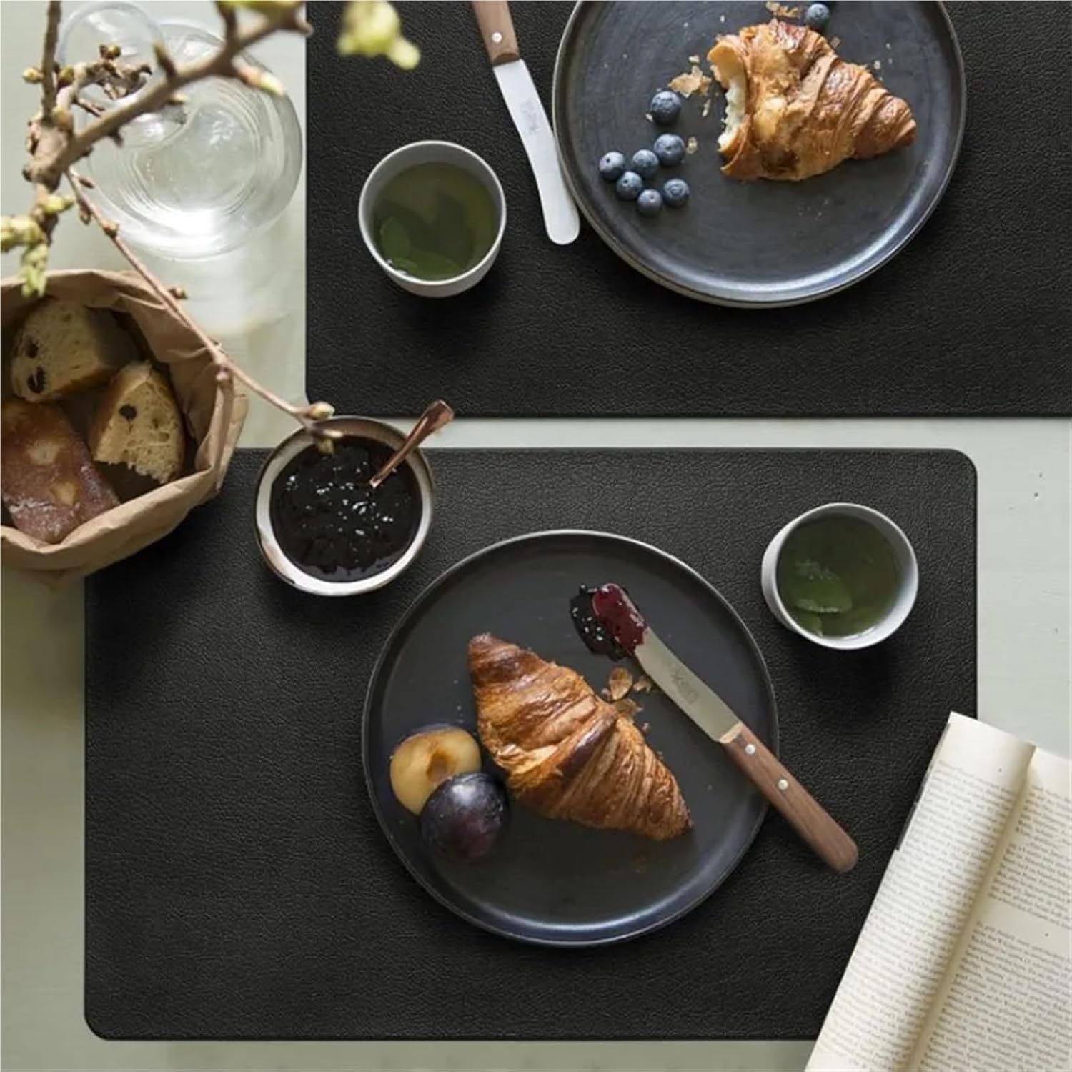 Black Square Placemats Faux Leather Dining Table Mat Nordic Luxury Placemat Kitchen Accessories Cup Coaster Wine Pad(YB Grey,1pcs 30x45cm)