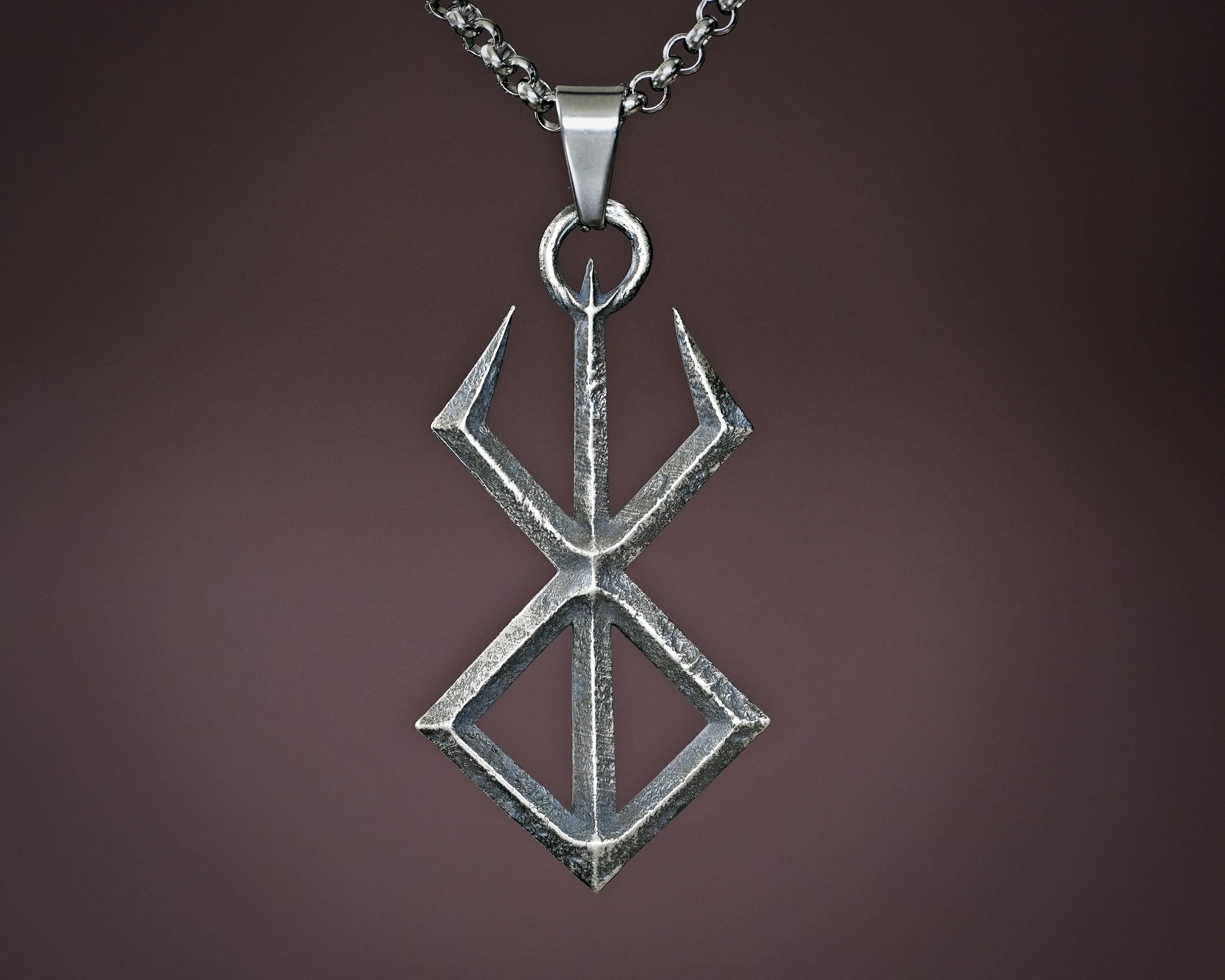 Baldur Jewelry Sonnenfinsternis-Runenkette aus Sterling Silber | Massiver 32-mm-Anhänger, in Europa handgefertigt, mit 56 cm langer Edelstahlkette für Dark Fantasy und Cosplay.