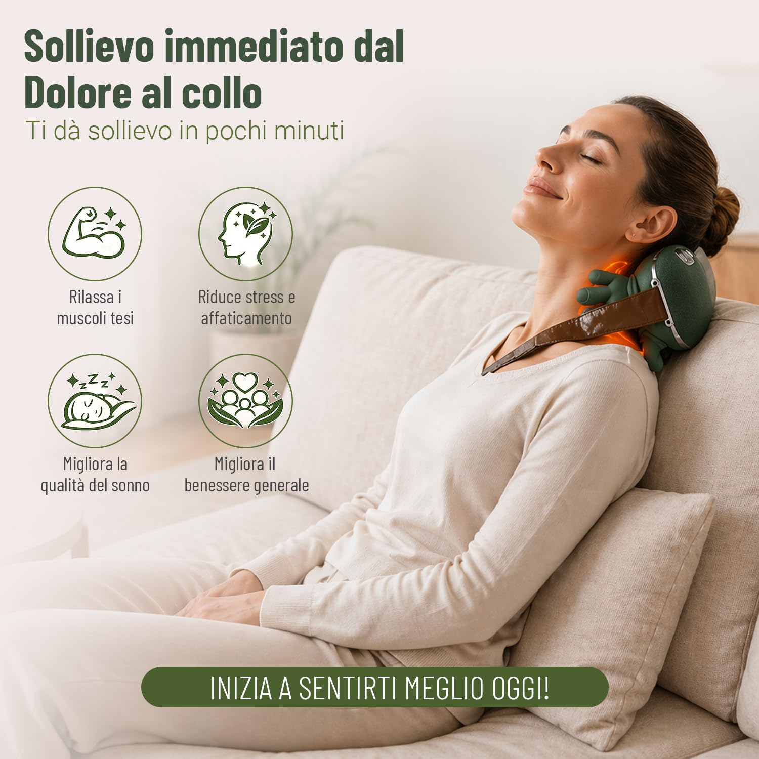BeFit24 Massaggiatore Cervicale Ergonomico 4D Senza Fili, Massaggiatore Collo e Spalle con Calore, Massaggio Cervicale Profondo per Sollievo dal Dolore, Cuscino Massaggiante Schiena Portatile USB