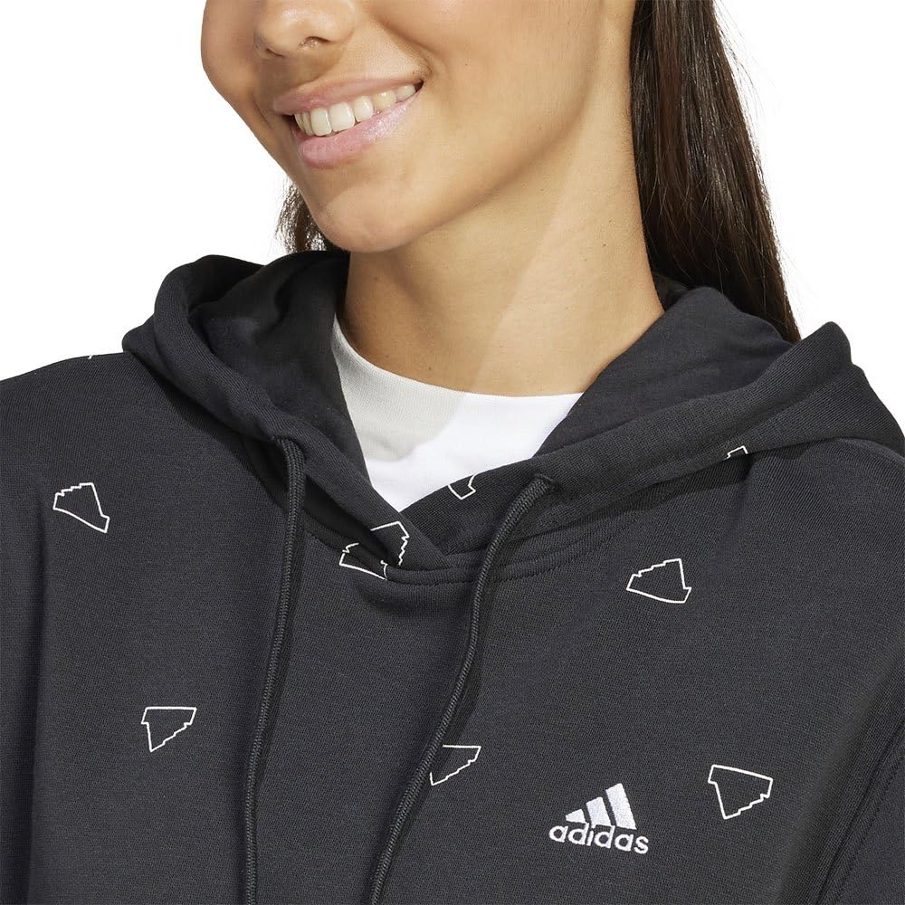 adidas Damen Essentials Monogram Regular Fleece Graphic Hoodie, Black, M