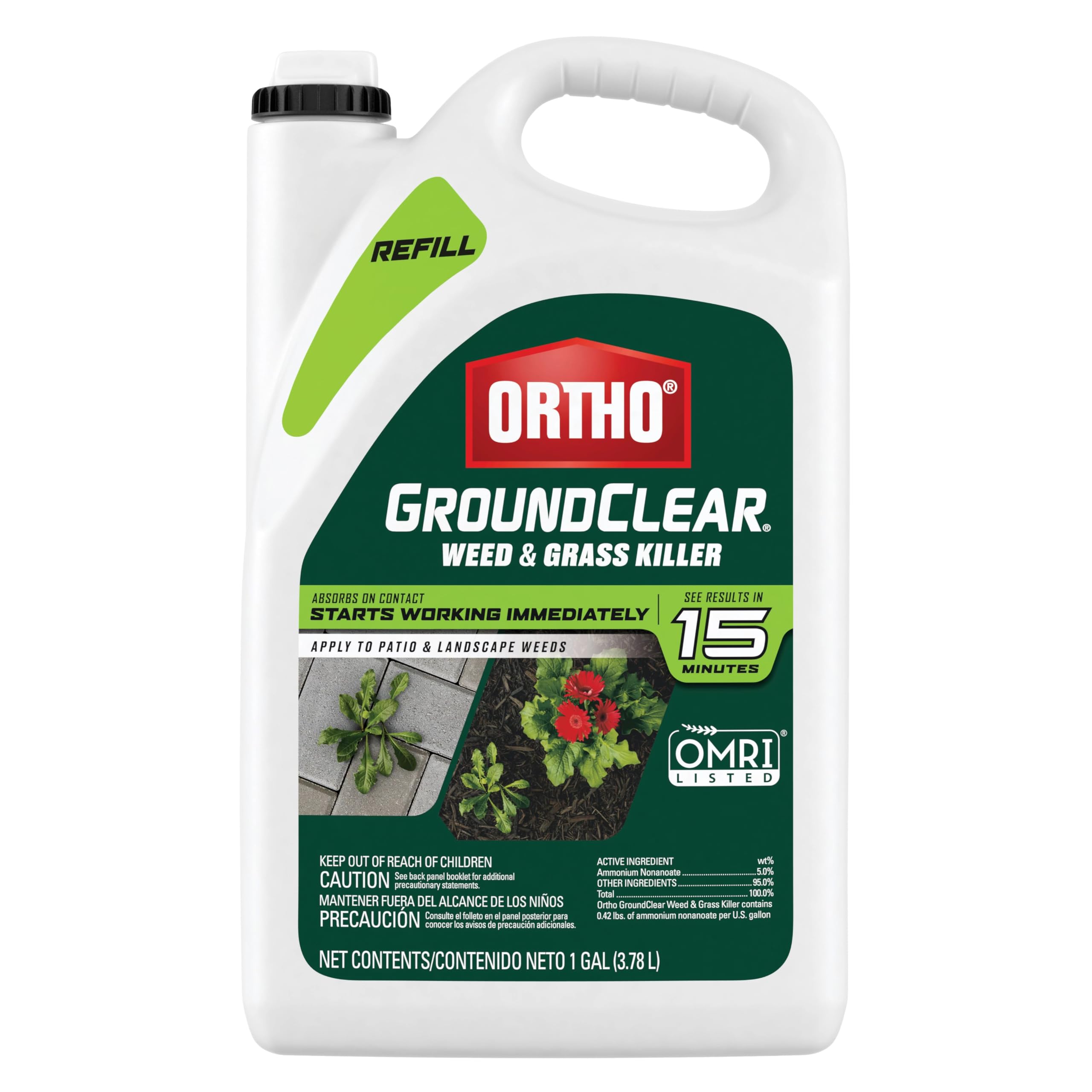 Ortho GroundClear Weed and Grass Killer Refill, Kills Dandelions, Chickweed, Crabgrass, Moss and More in Patios and Landscapes, OMRI Listed, 1 gal.