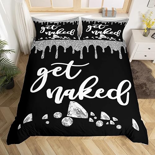 Get Naked - Juego de ropa de cama tamaño King, color gris, plateado, negro, con purpurina, para niños y niñas, decoración de dormitorio, juego de