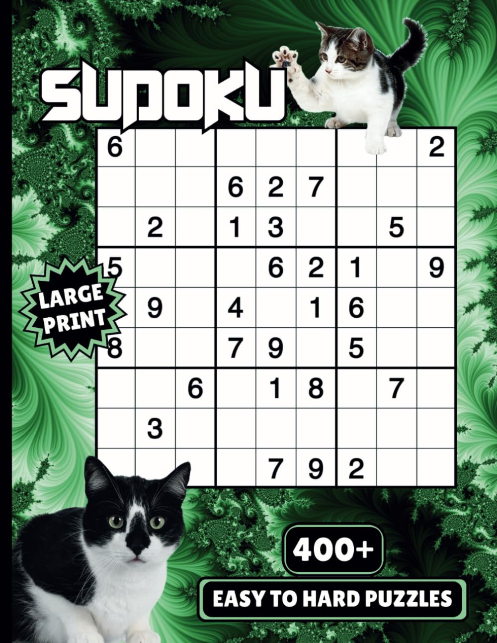 Sudoku Large Print: Easy to Hard Puzzles (Kittens & Fractals)