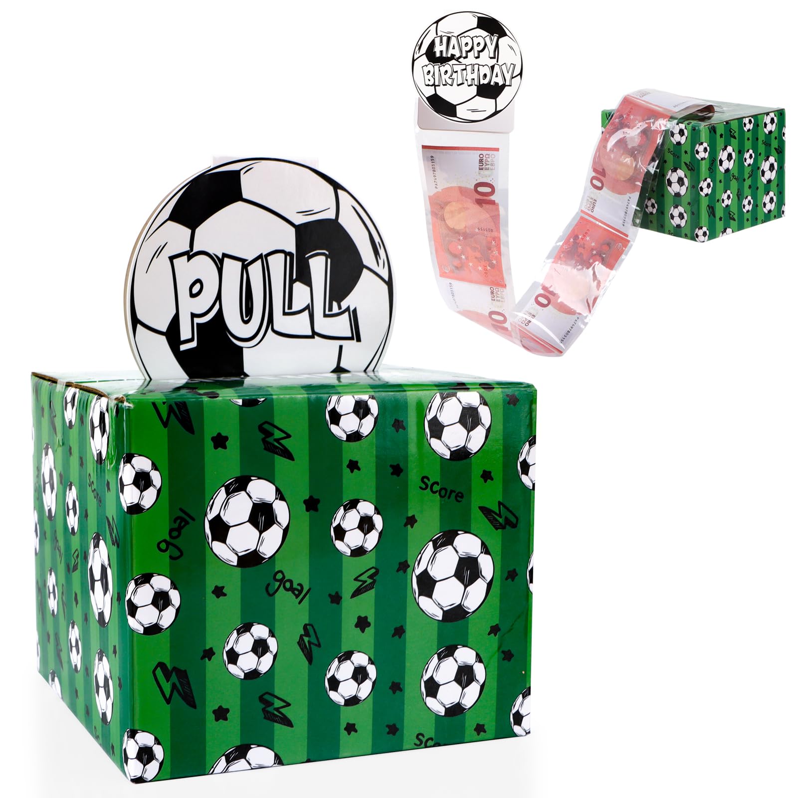 Happy Birthday Football Money Box for Cash Gift Surprise Money Gift Box with 30pcs Pull out Happy Birthday Card for Boy's Gift