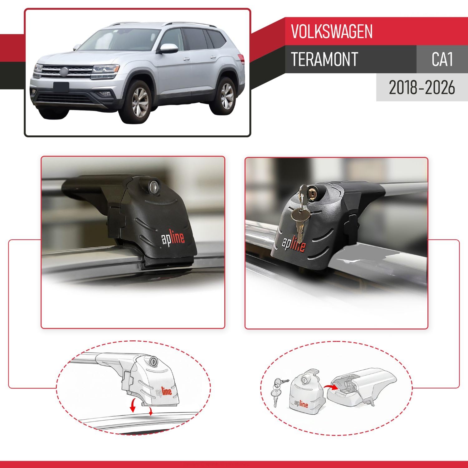 Kompatybilny z Volkswagen Teramont (CA1) 2018-2026 ACE-2 Model Aluminiowe poprzeczki dachowe Szary 2 szt.