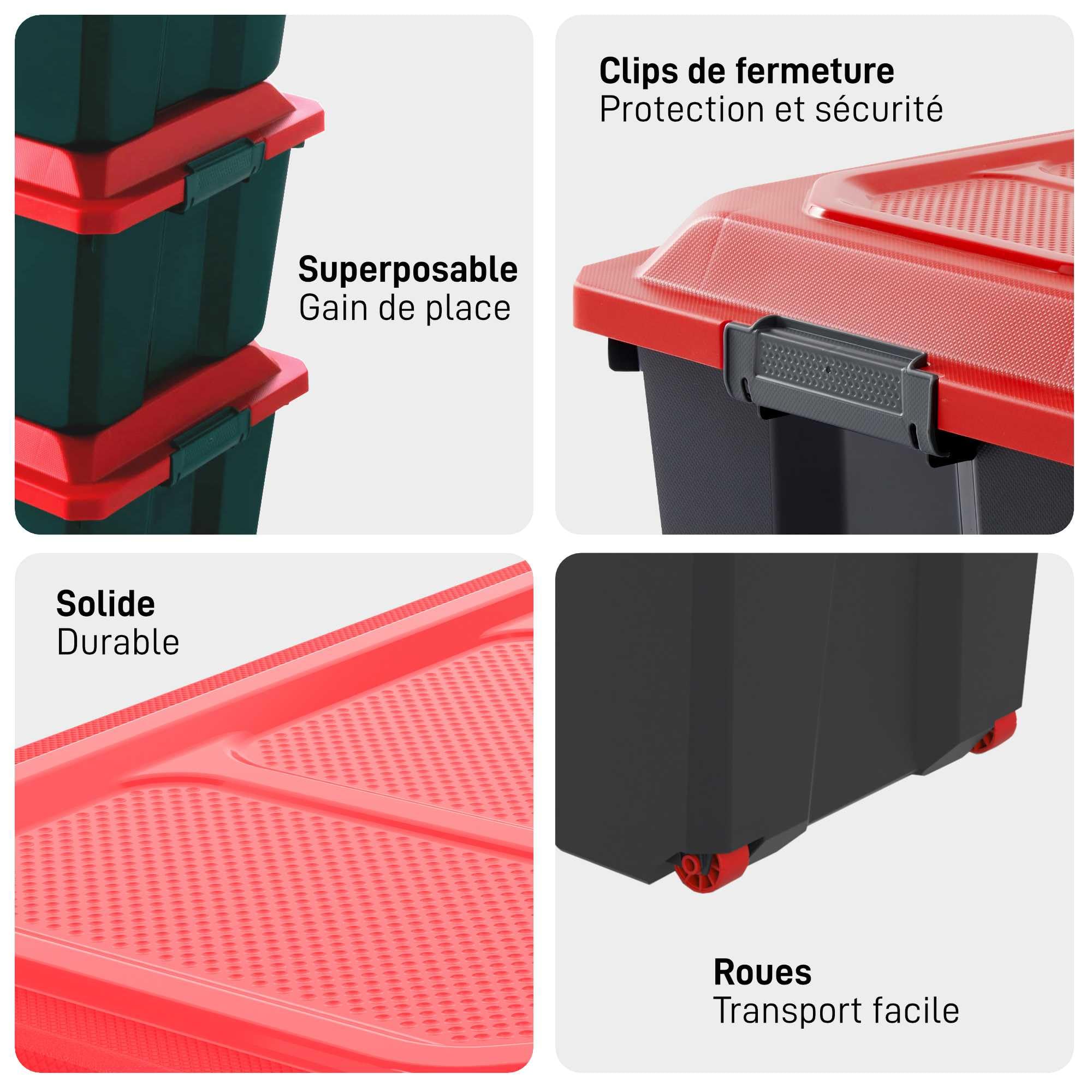 SUNDIS Malle de rangement à roulettes LOCKER 135 l