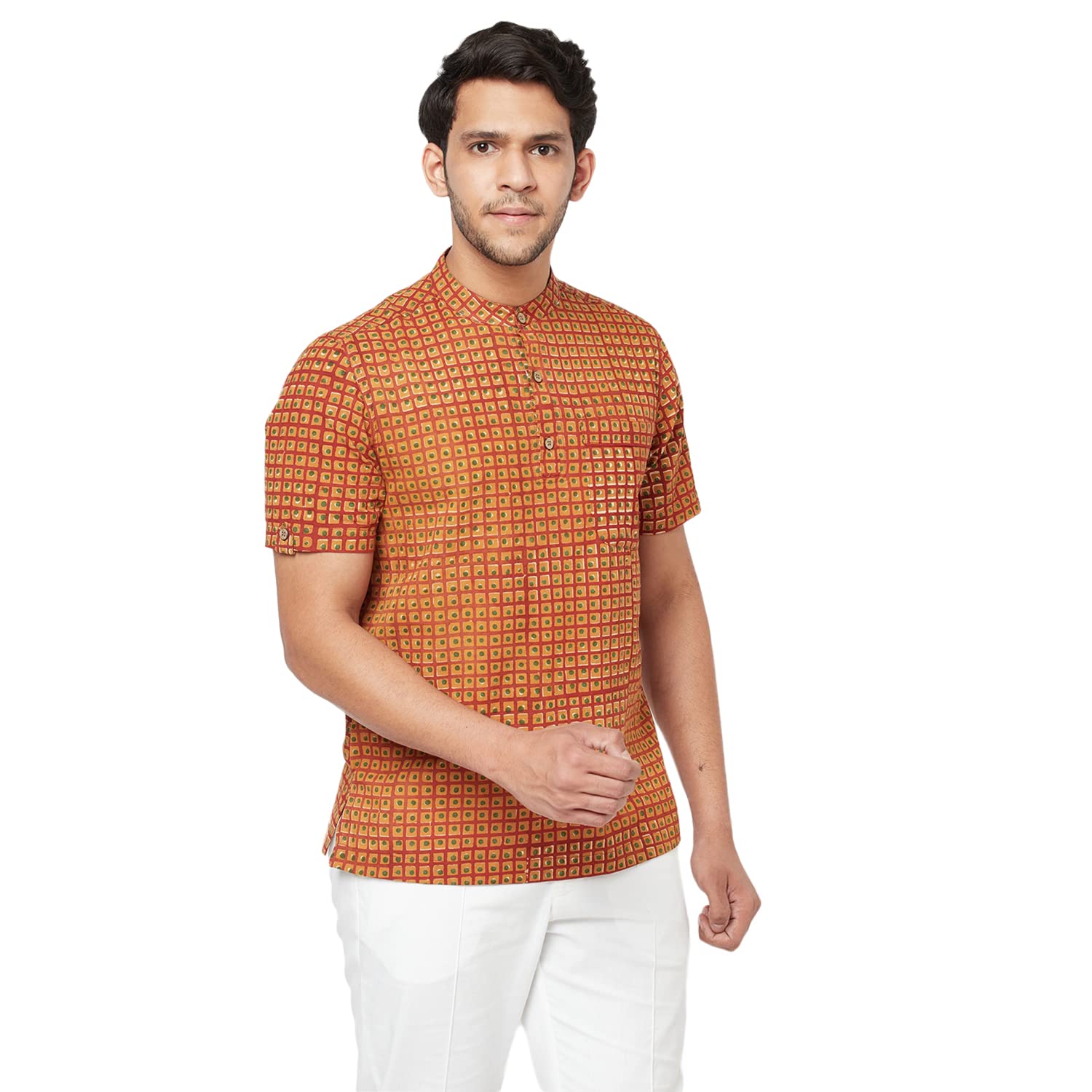 Fabindia Men's Printed Comfort Shirt_Red Xs