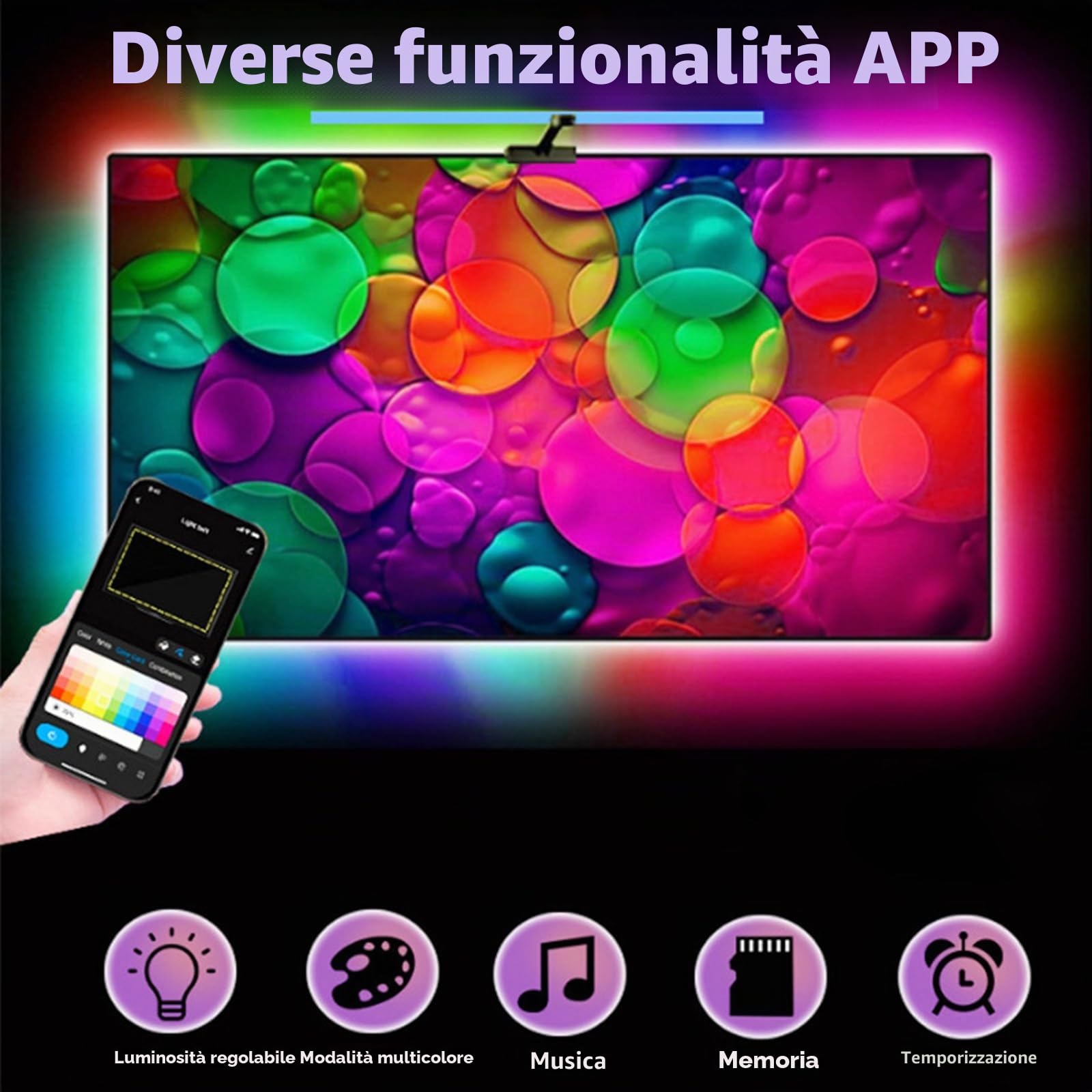 Luci A Led Per TV Con Telecamera Retroilluminazione TV Desiderabile Per 55-65in/65-75in Può Essere Utilizzato Con La TV Per Aggiungere Atmosfera Adatto Per L'uso Con TV Computer(5m (plug version))