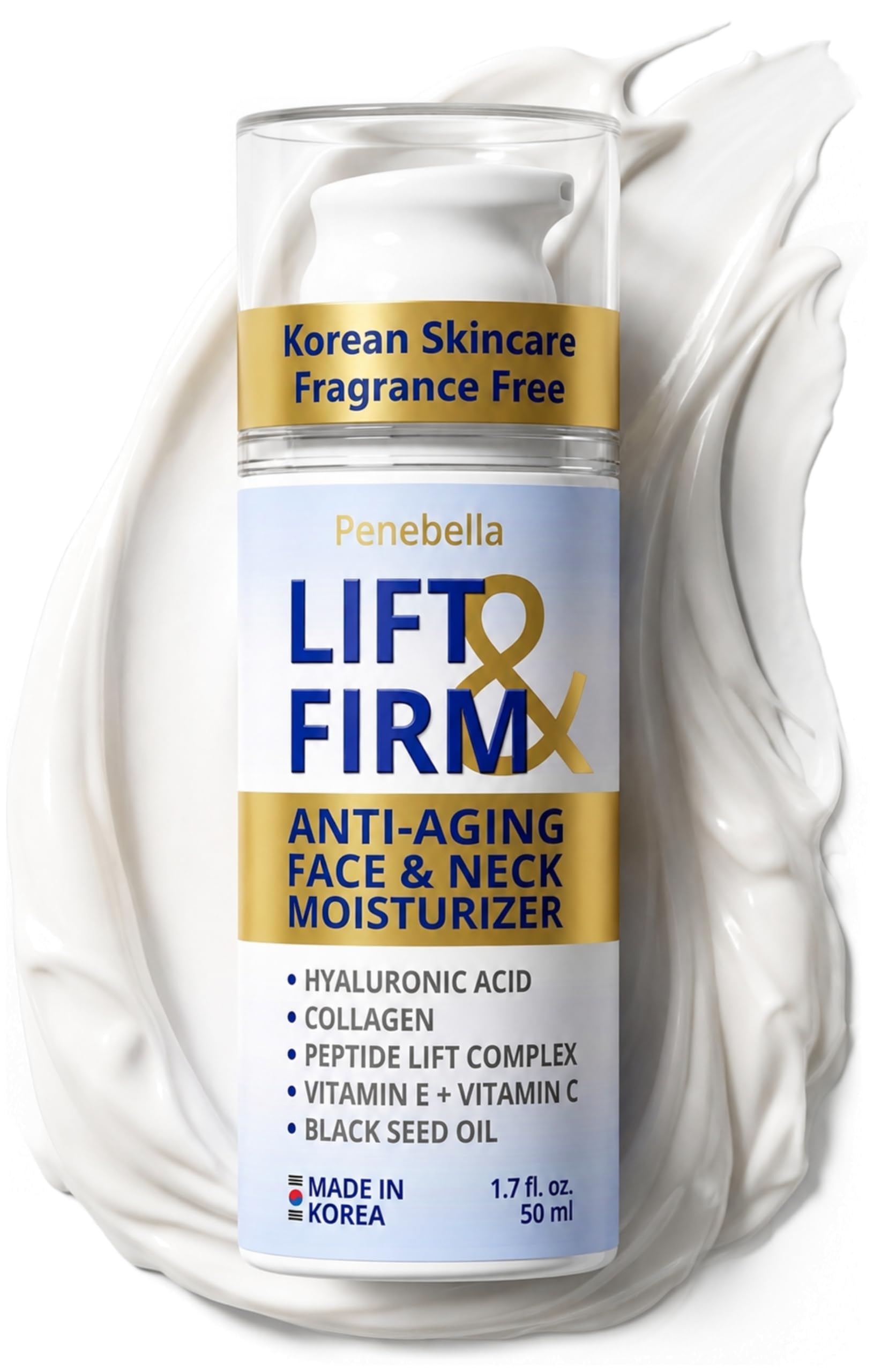 Korean Face & Neck Cream – Lift & Firm Peptide Complex – 7% Collagen, 2% Hyaluronic Acid Hydrating & Smoothing Moisturizer – Vitamin C & E Anti-Aging Tightening & Firming Treatment