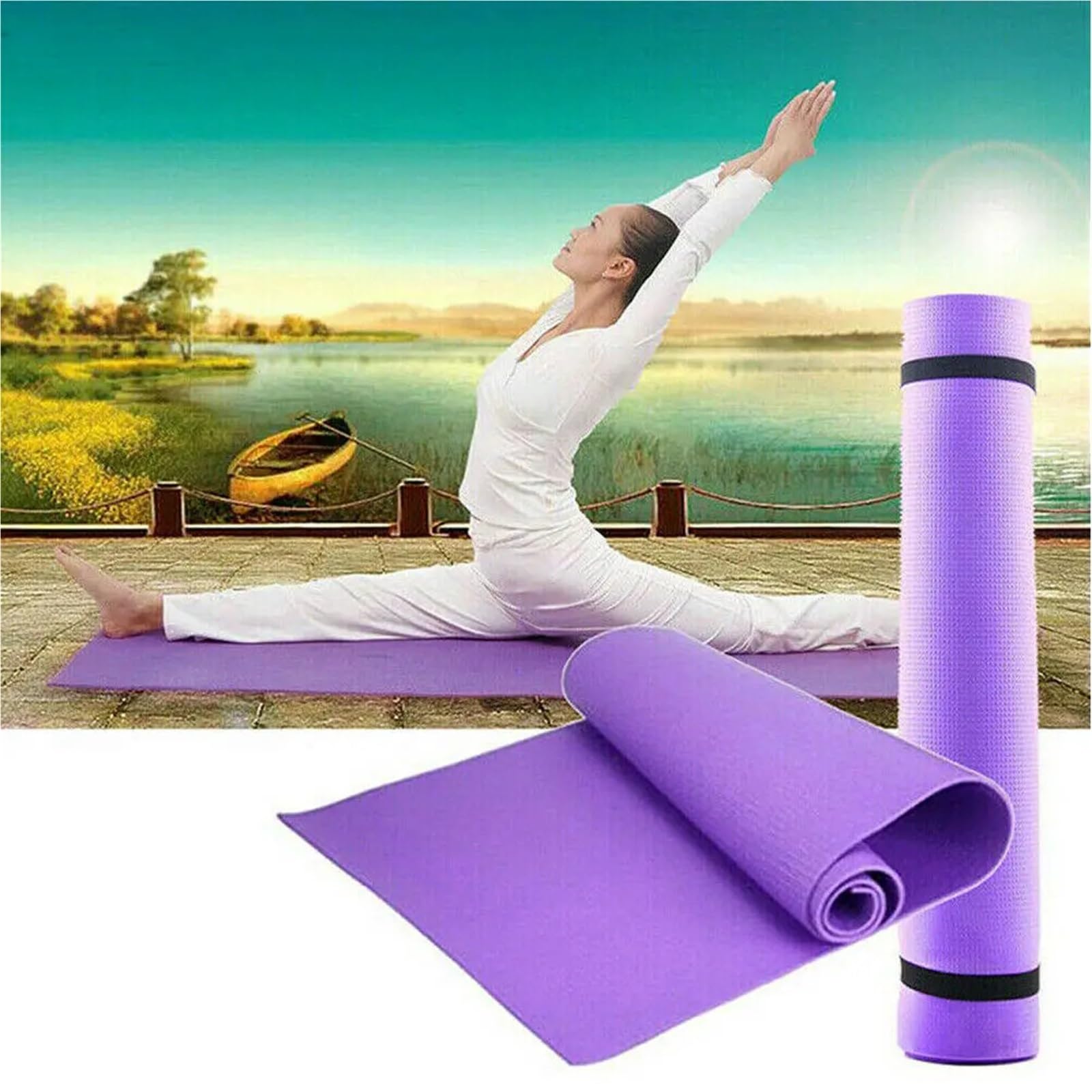 Esterilla de yoga gruesa antideslizante para pilates, entrenamiento, fitness, ejercicio, gimnasio, hogar, antideslizante, para interiores, pilates, estiramiento, gimnasia, gimnasio y campamento