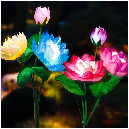 TONULAX Solar Garden Lights, 2021 Upgraded Solar Lotus Flower Lights, Solar Lights Outdoor for Garden, Patio, Yard Decoration, 7 Color Changing Solar Decorative Lights, Larger Solar Panel(2 Pack)