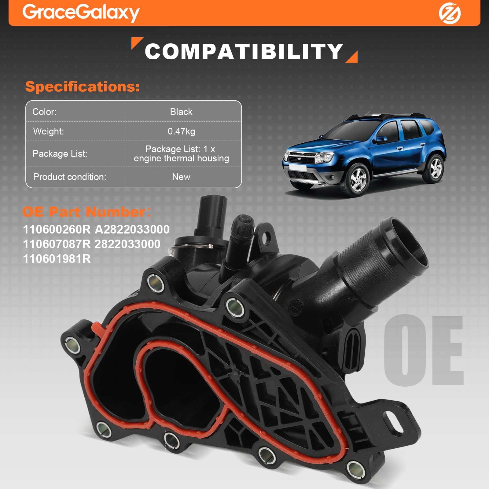 GraceGalaxy Termostato Refrigerante 1.3 TCe para Dokker Duster Lodgy Captur Mk2 Clio Mk5 Express Kadjar Kangoo Mk3 Koleos Mk2 Megane Mk4 Scenic Mk4 Grand 111060-0260R 11060-7087R 1106-01981R