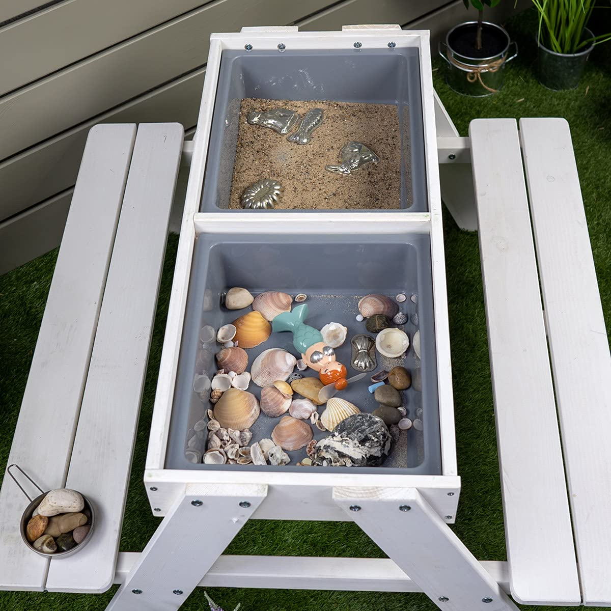 Meppi Sitzgruppe Rügen Weiss/grau Kindersitzgruppe aus Holz für Outdoor/Indoor Einsatz