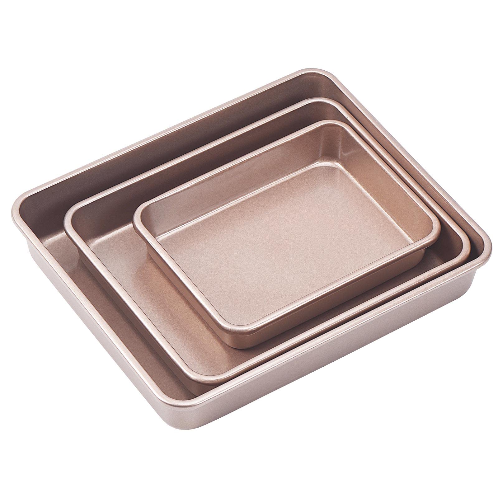 Antihaft-Bräter Tief Backform Set Große Kuchenform Sets für Ofen 3-teilig Brownie Pfanne (Gold)