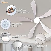 Vista 7 de Sofucor Ventilador de techo inteligente de 52", ventiladores de techo blancos para interiores/exteriores con luces y control remoto, funciona