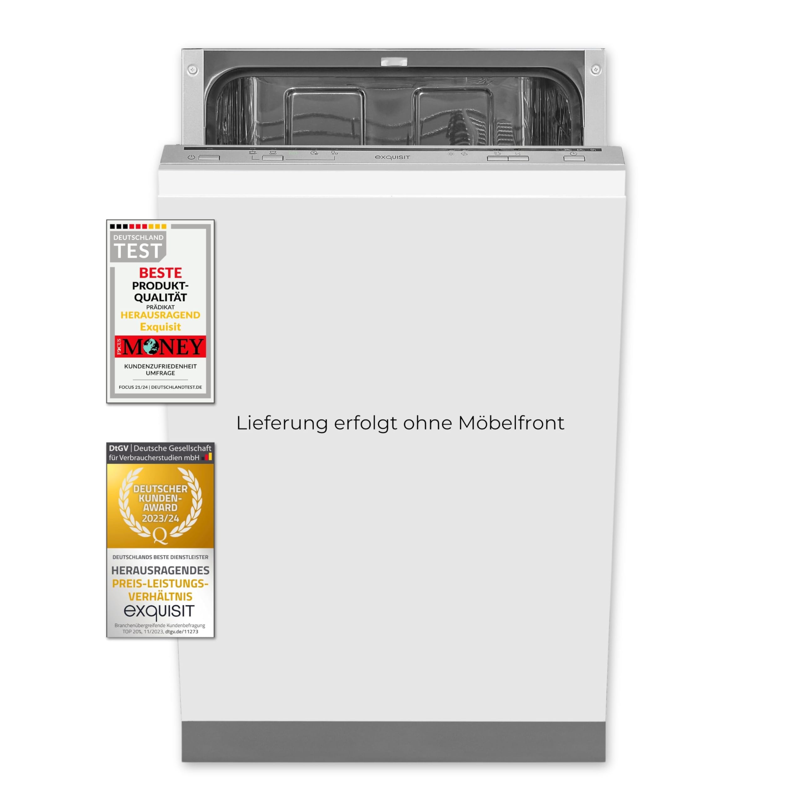 Exquisit EGSP1009-E-030E Einbaugeschirrspüler vollintegriert 45 cm 9 Maßgedecke silber Energieklasse E