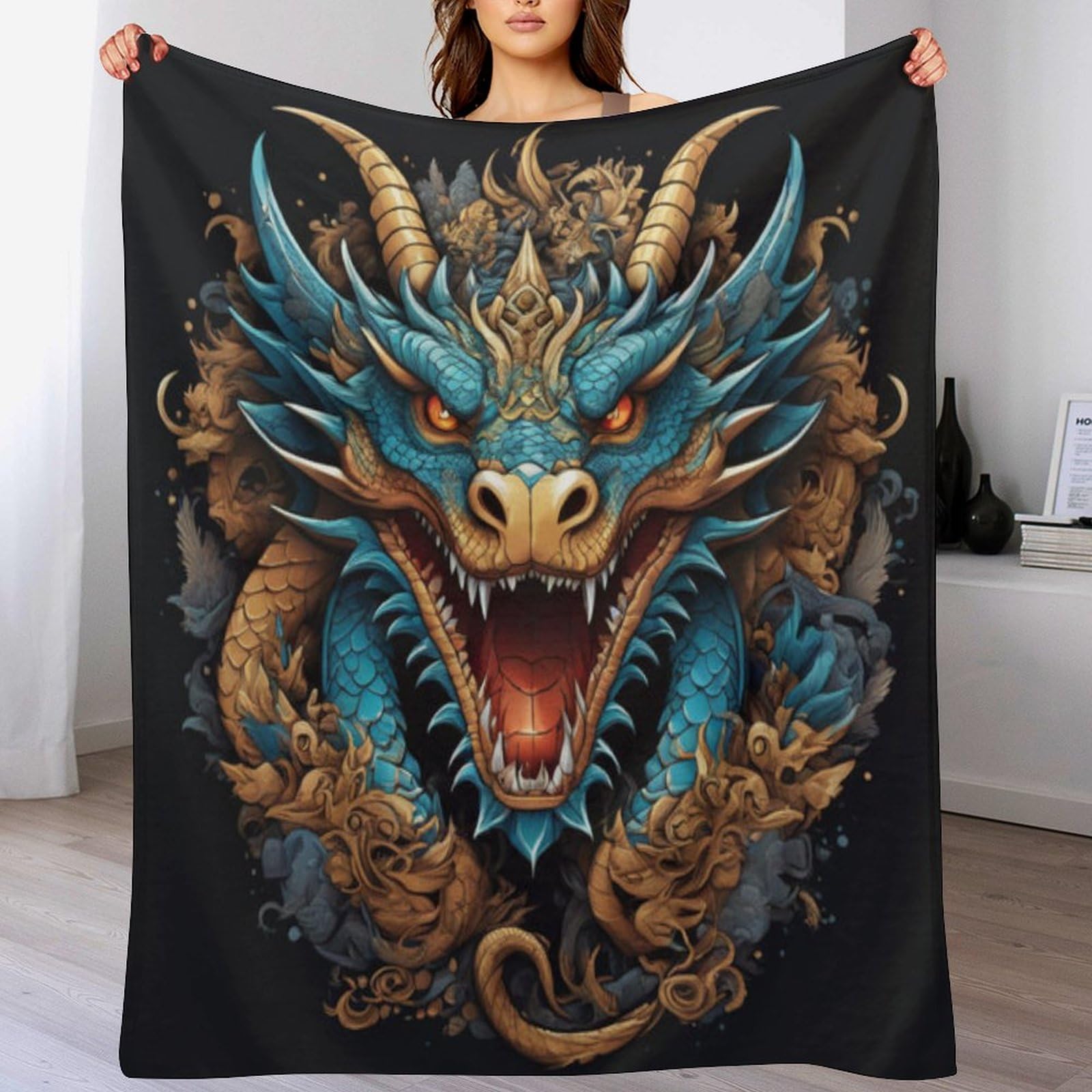 Jeté de canapé résistantes et plaid dragon en flannel haut de gamme pour lit