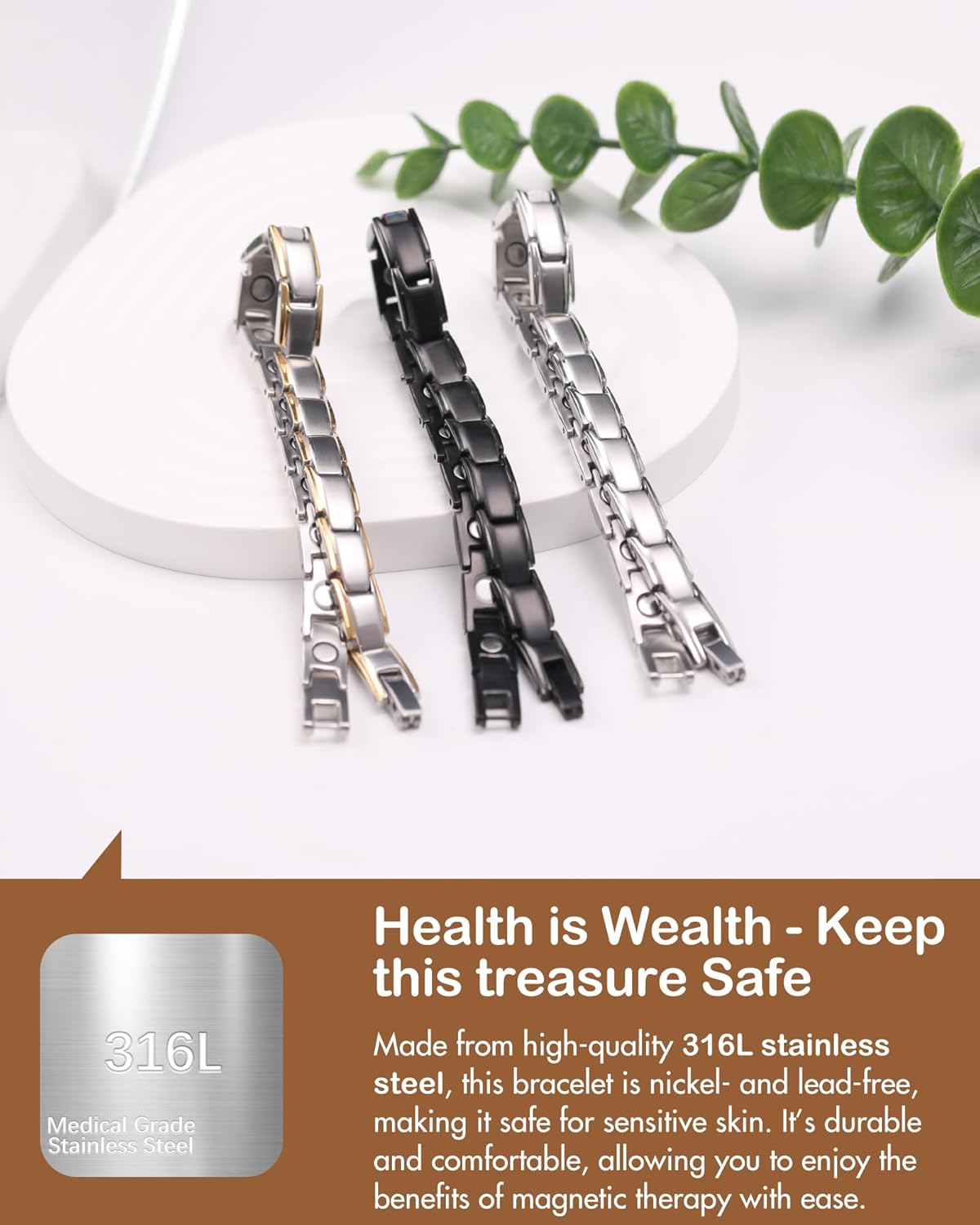 Feraco Magnetic Bracelet for Women Titanium Steel Magnetic Bracelet with Neodymium Magnets, Christmas Jewelry Gifts (Silver) - Image 3