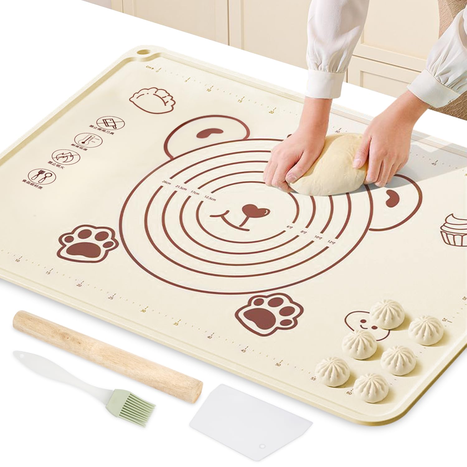 Jinsion Silicone Baking Mat, Large 70 x 50 cm, Non-Stick, Non-Slip, Cream White