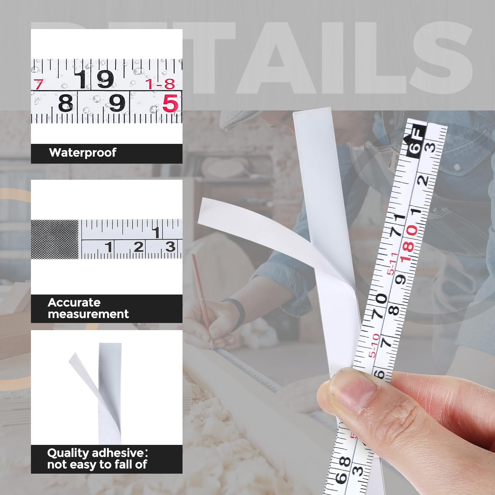 6 cintas métricas autoadhesivas de 6 pies, cinta métrica de doble escala, cinta métrica autoadhesiva para trabajo, carpintería, banco de trabajo, sierra, mesa de dibujo