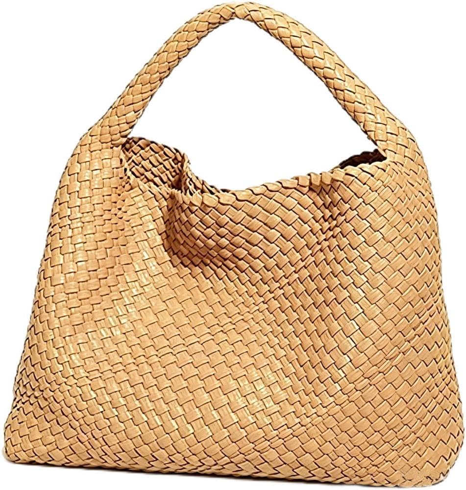 Woven Tote Bag for Women with Purse, Fashion Shoulder Hobo Underarm Bags, Large Woven Handmade Work Commuter Day Bags