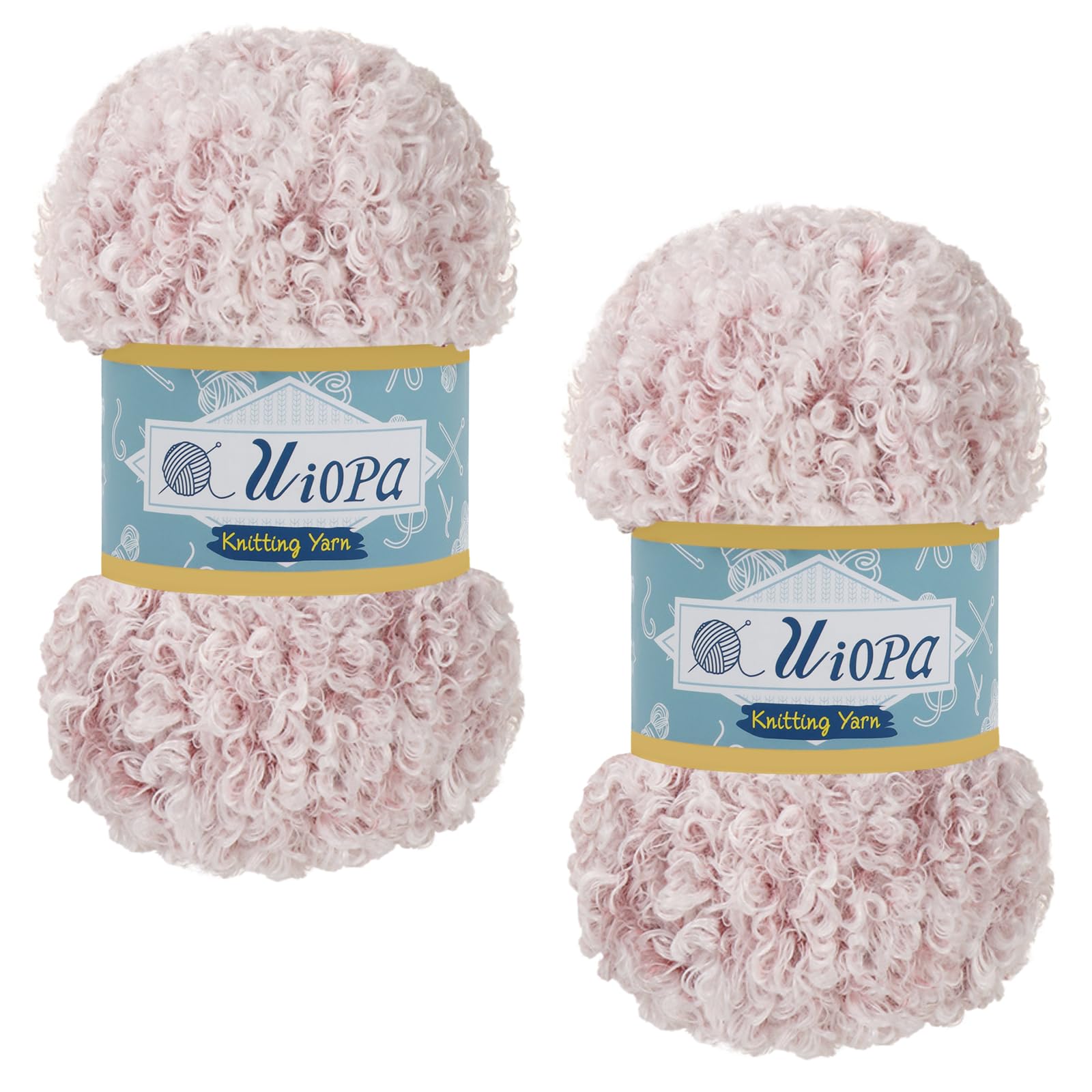 Uiopa 2 Skeins Faux Fur Yarn, 2 x 100g Teddy Fur Fluffy Wool, Polyester Eyelash Yarn Thick Chunky Wool for Crocheting Knitting Scarves Hats Bags Slippers DIY Crafts (Pink-White)