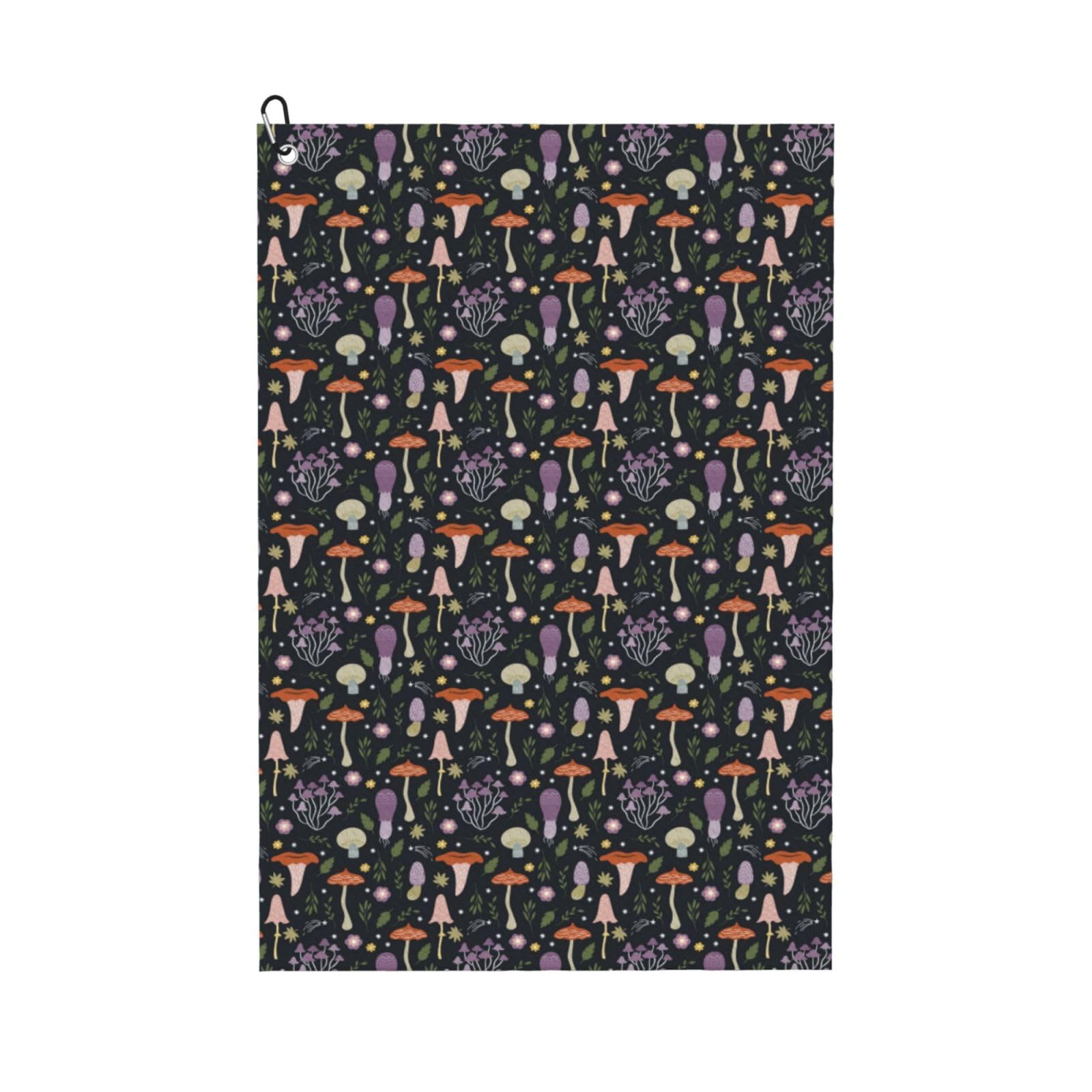 AOOEDM Mushroom Print Golf Towel with Carabiner Clip Absorbent Microfiber Golf Towel for Cleaning Golf Ball Club Putter Iron for Golf Bag Trolly Belt Loop 16" X 24"