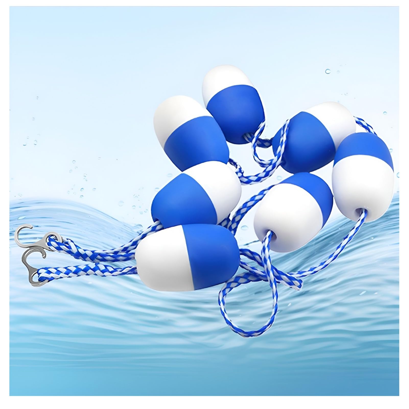 Corde de sécurité de piscine réglable 16-20 pieds avec flotteurs bleus et blancs pour bassin