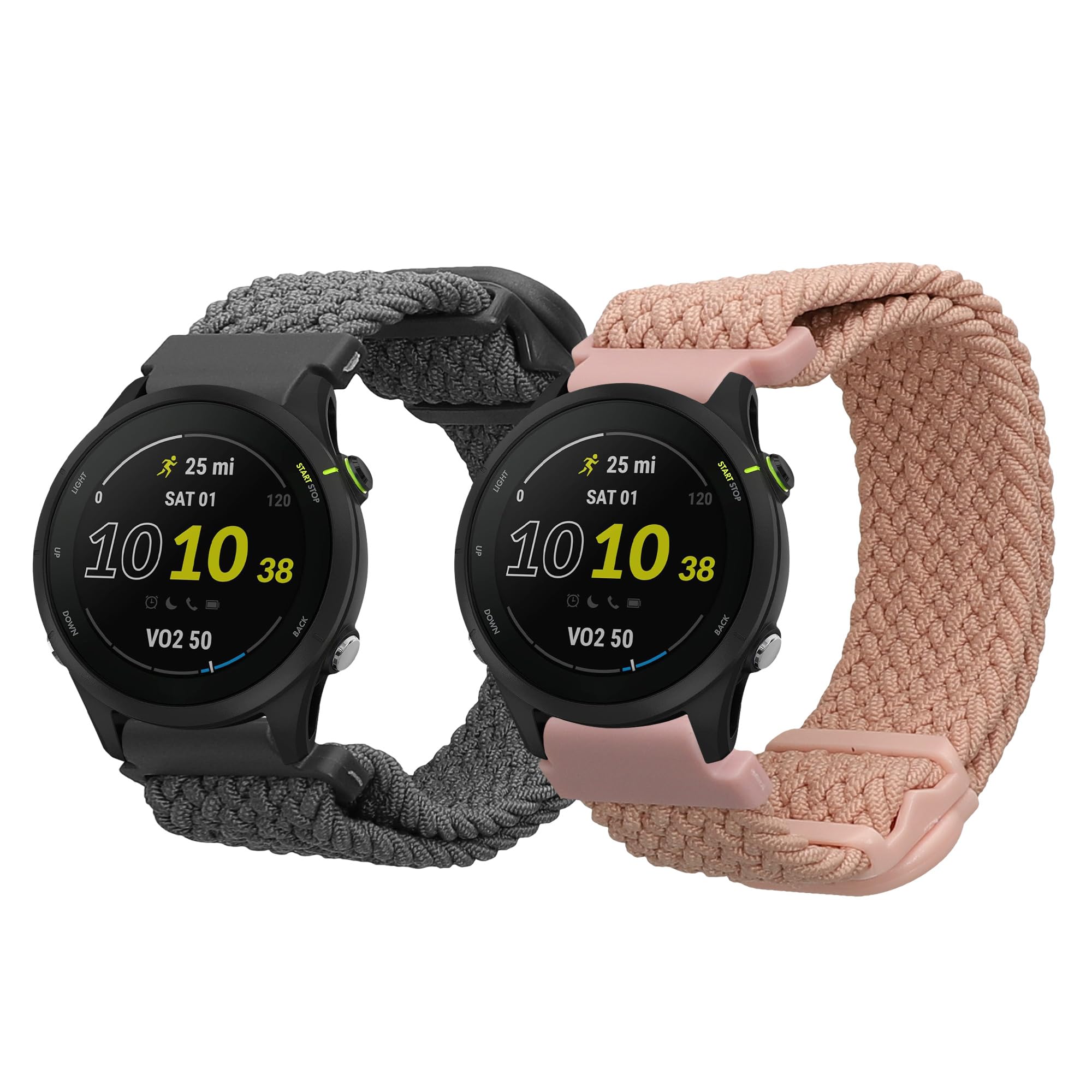 kwmobile 2x Nylon Strap for Garmin Forerunner 255/255 Music/Forerunner 970 / Venu 3 Watch Strap - Replacement Watch Band Set - Wristband with Clasp - Grey/Dusty Pink