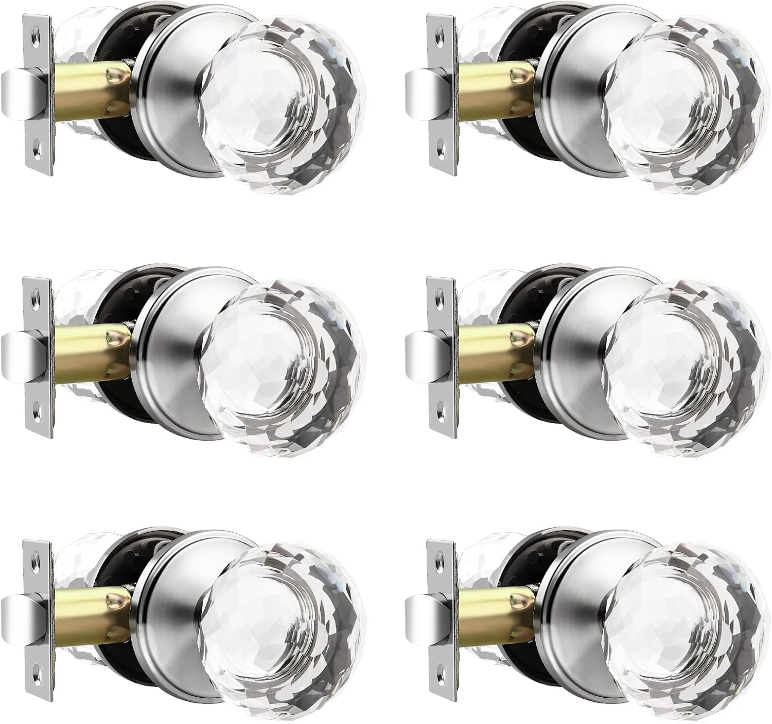 6 Pack Crystal Door Knobs Interior, Elegant Satin Nickel Closet Door Lock, Keyless Glass Door Knobs for Hallways and Laundry Rooms 6 Satin Nickel (similar not exact)